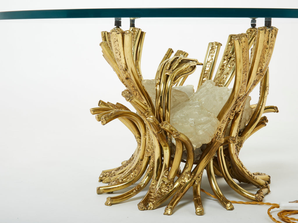 Signed Isabelle Faure bronze sculpture-table Quartz 1970s