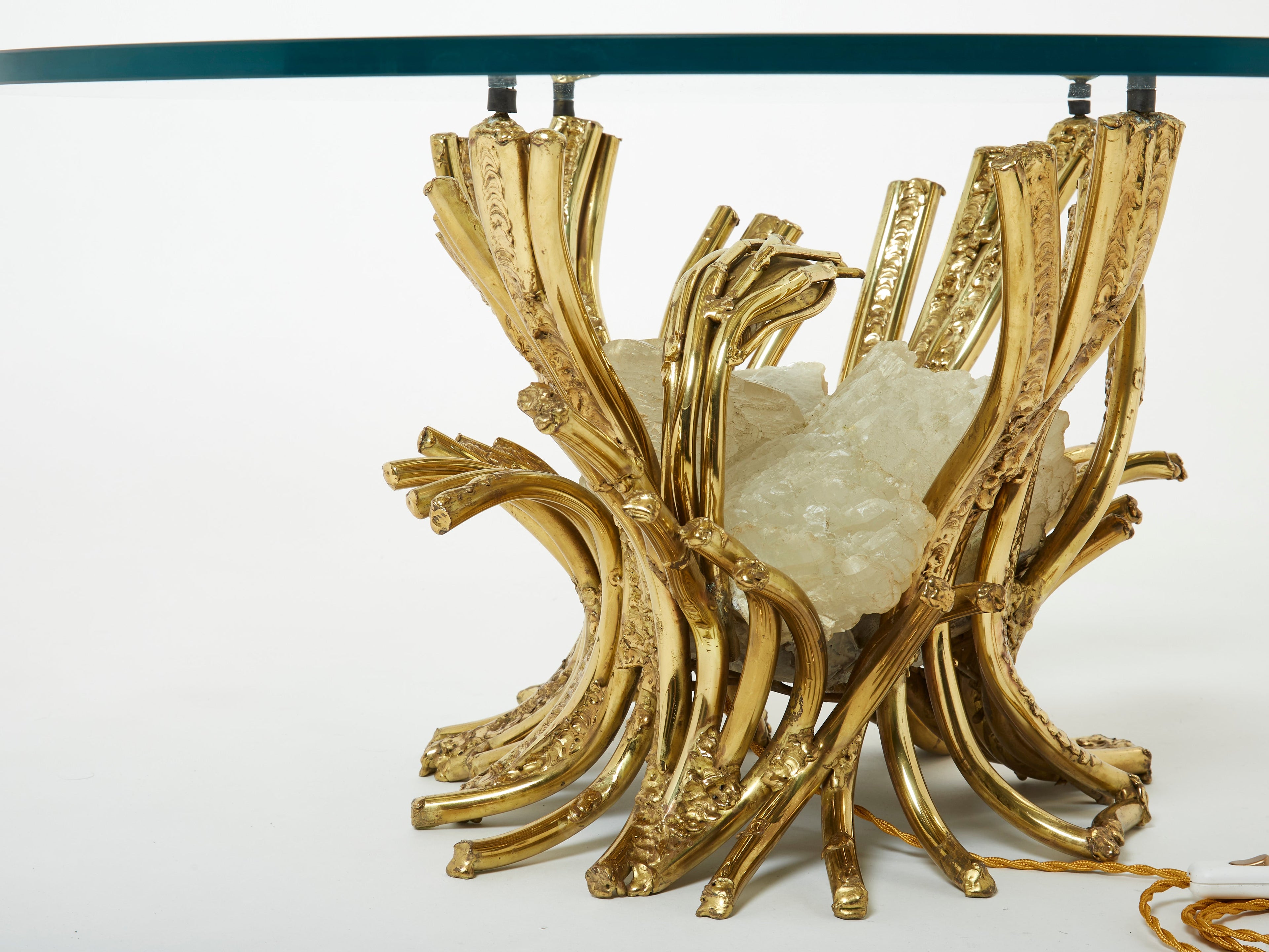 Signed Isabelle Faure bronze sculpture-table Quartz 1970s