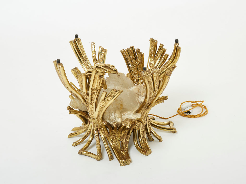 Signed Isabelle Faure bronze sculpture-table Quartz 1970s