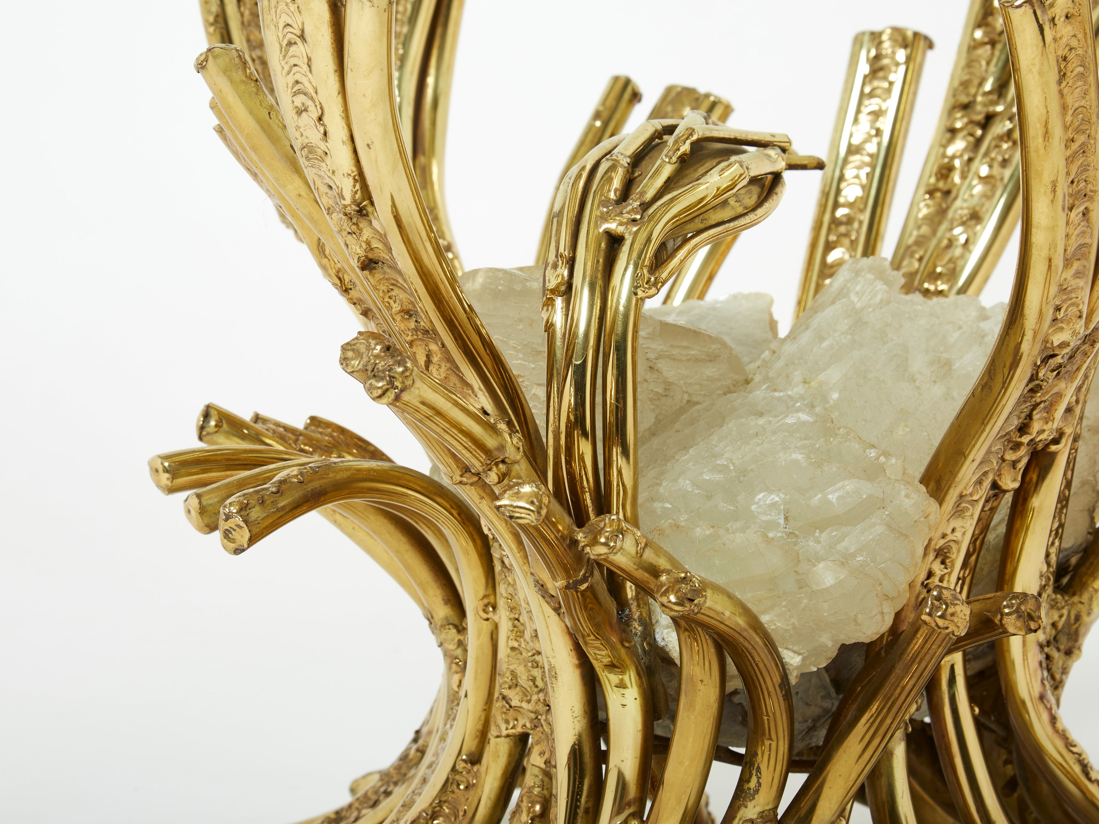 Signed Isabelle Faure bronze sculpture-table Quartz 1970s