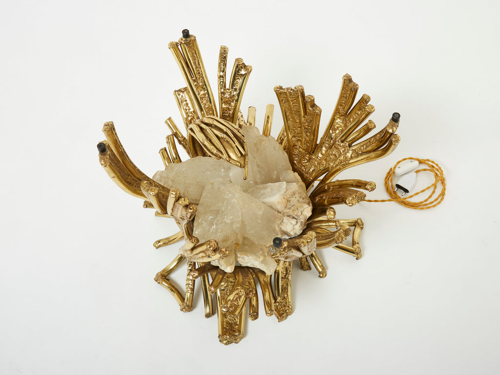 Signed Isabelle Faure bronze sculpture-table Quartz 1970s