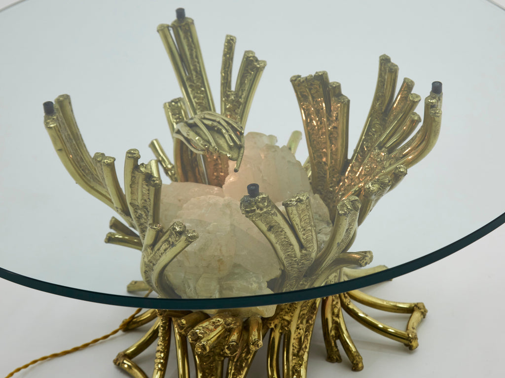 Signed Isabelle Faure bronze sculpture-table Quartz 1970s