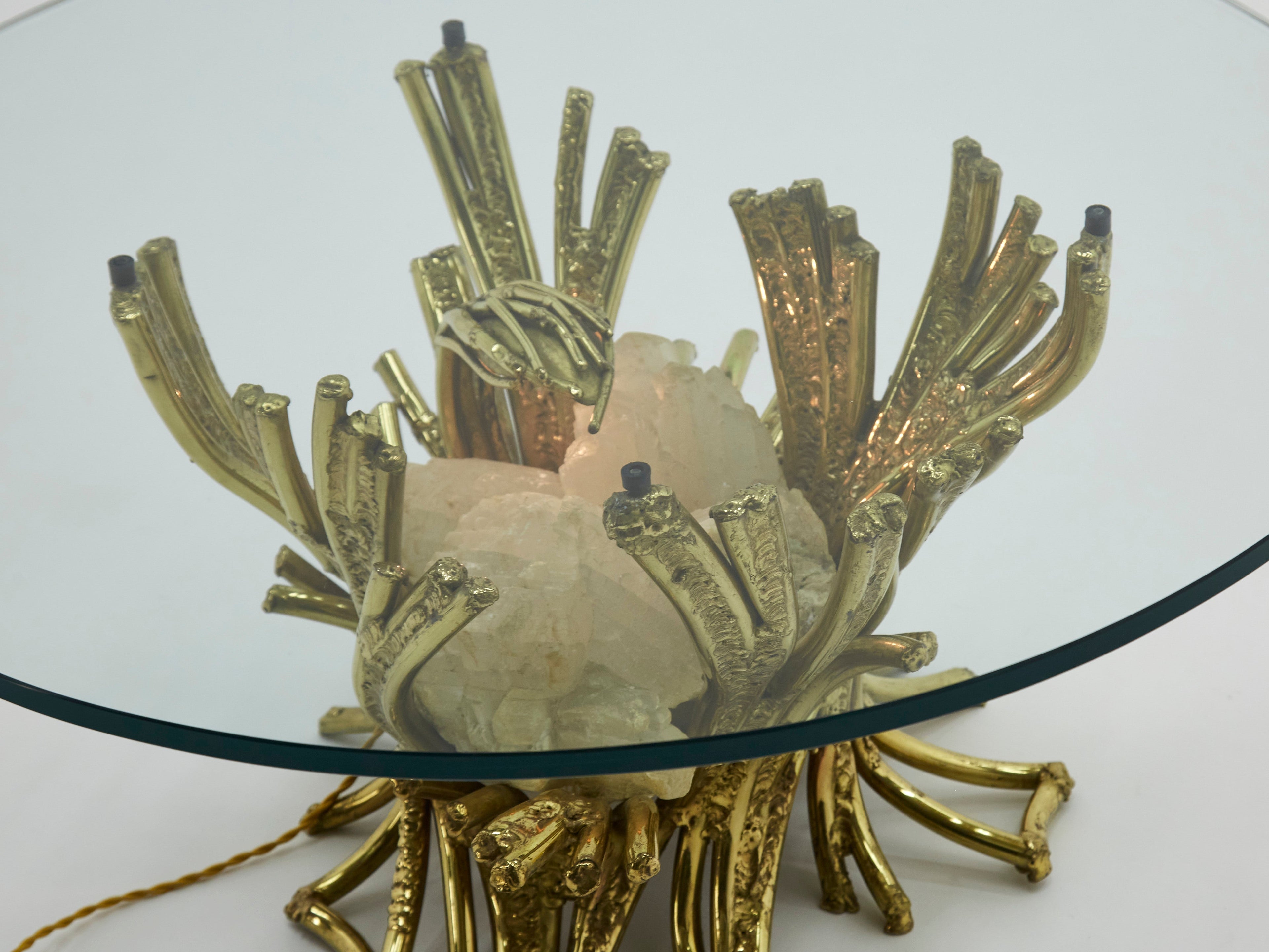 Signed Isabelle Faure bronze sculpture-table Quartz 1970s