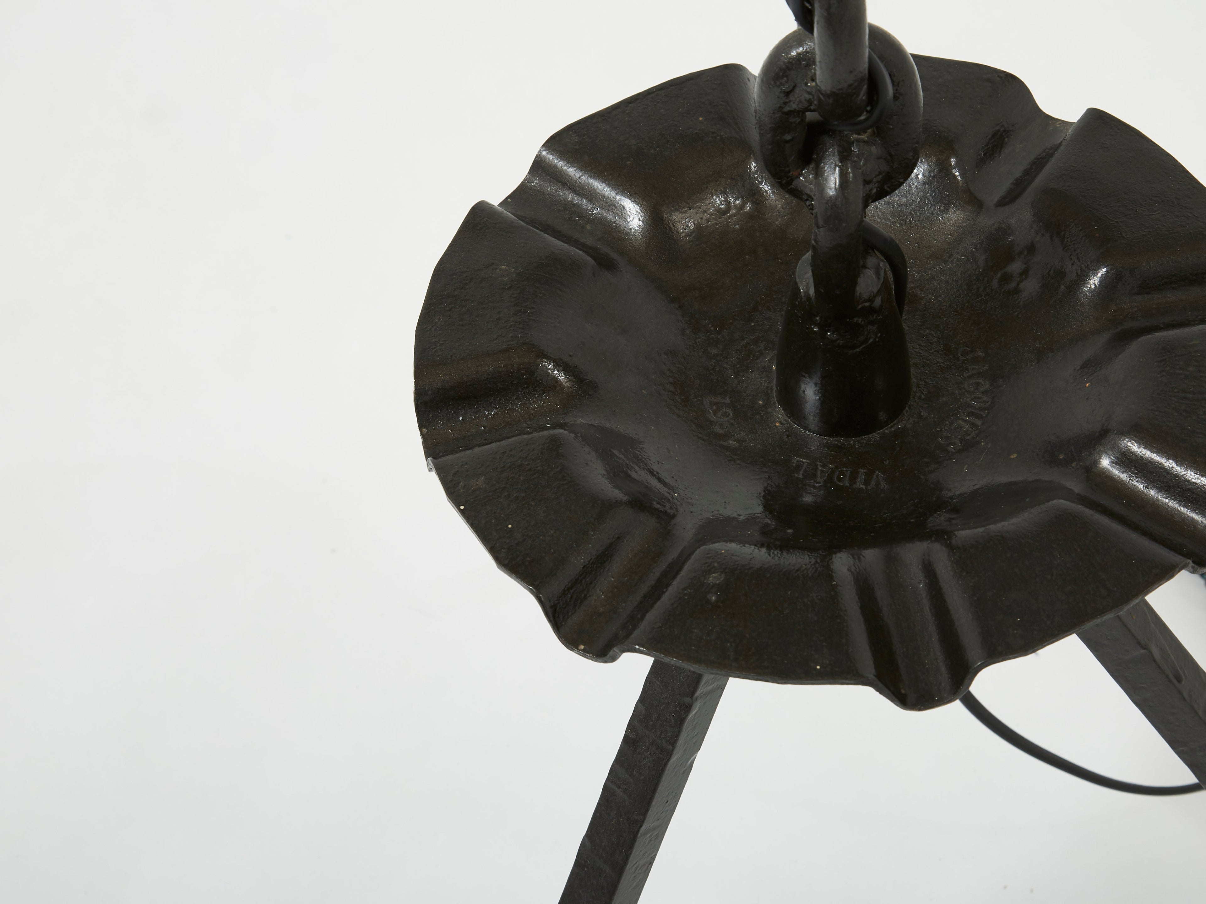 Signed Jacques Vidal French Mid Century Wrought Iron floor lamp 1967