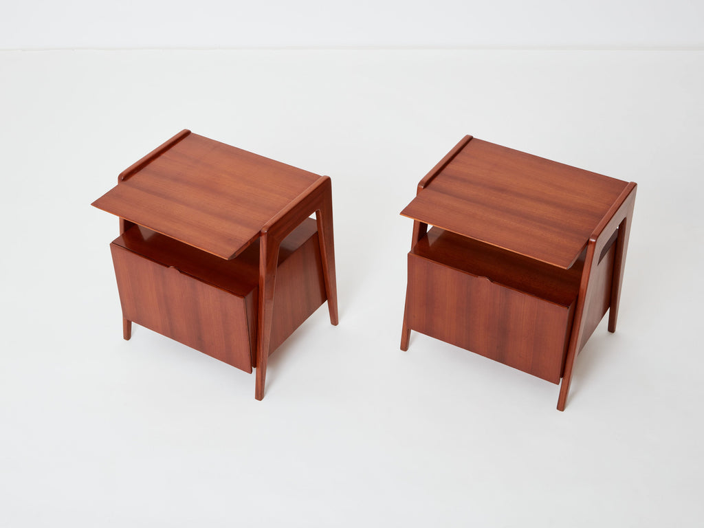 Silvio Cavatorta pair of mahogany wood nightstands 1950