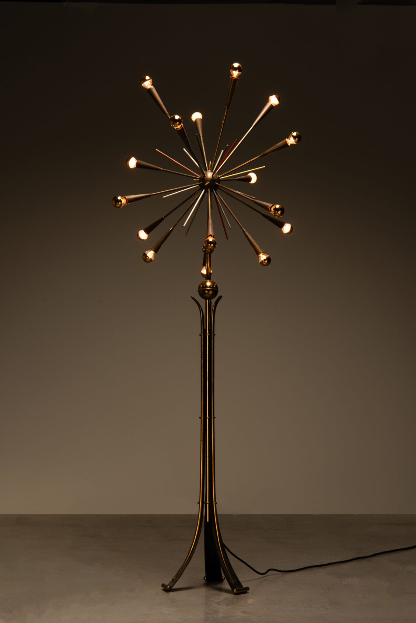 Rare 1950s Brass Sputnik Floor Lamp