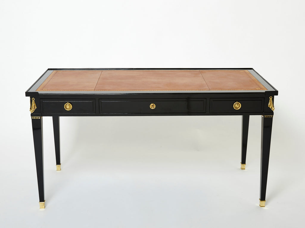 Stamped Maison Jansen Louis XVI ebonized desk bureau plat 1950s