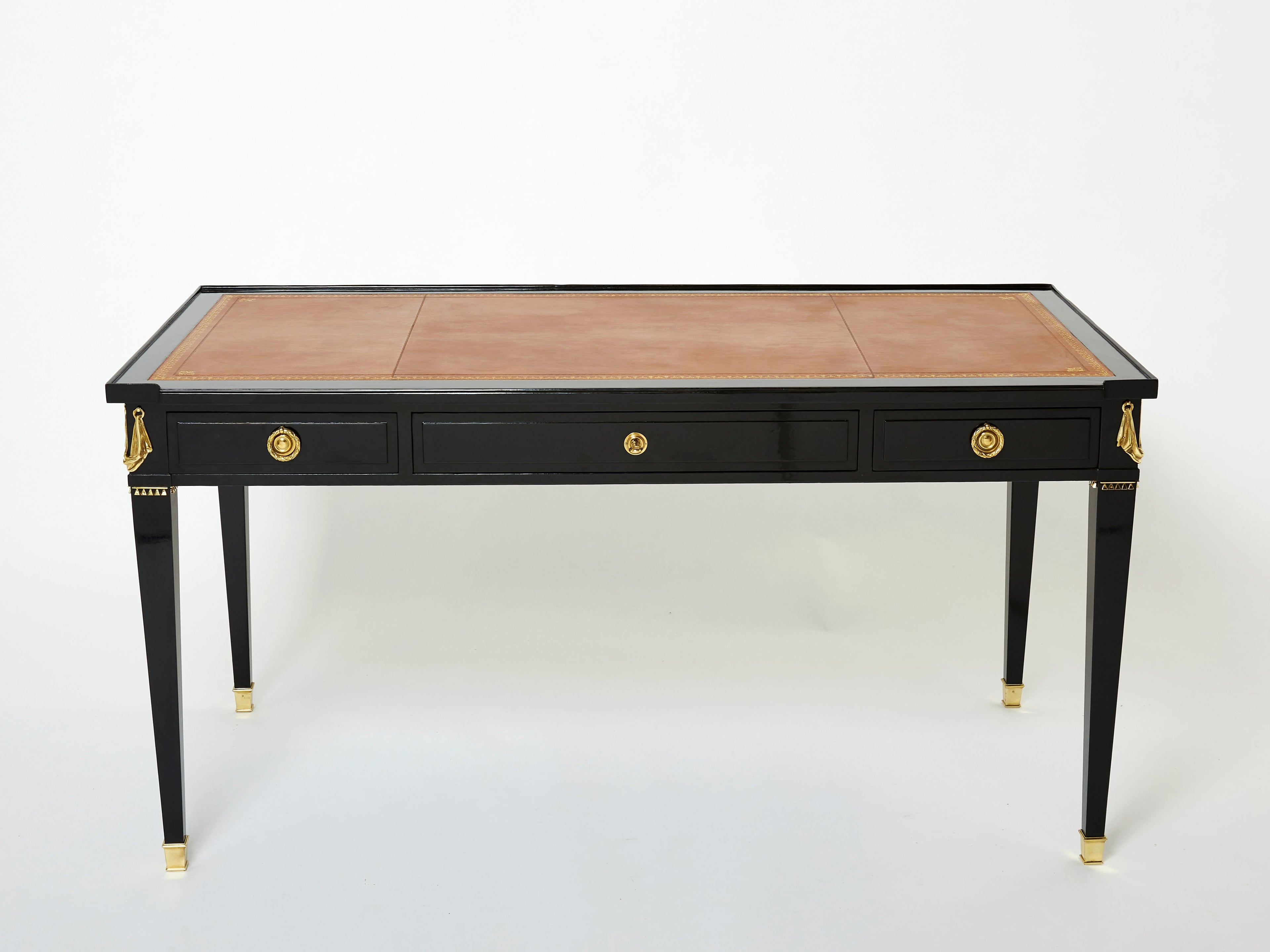 Stamped Maison Jansen Louis XVI ebonized desk bureau plat 1950s