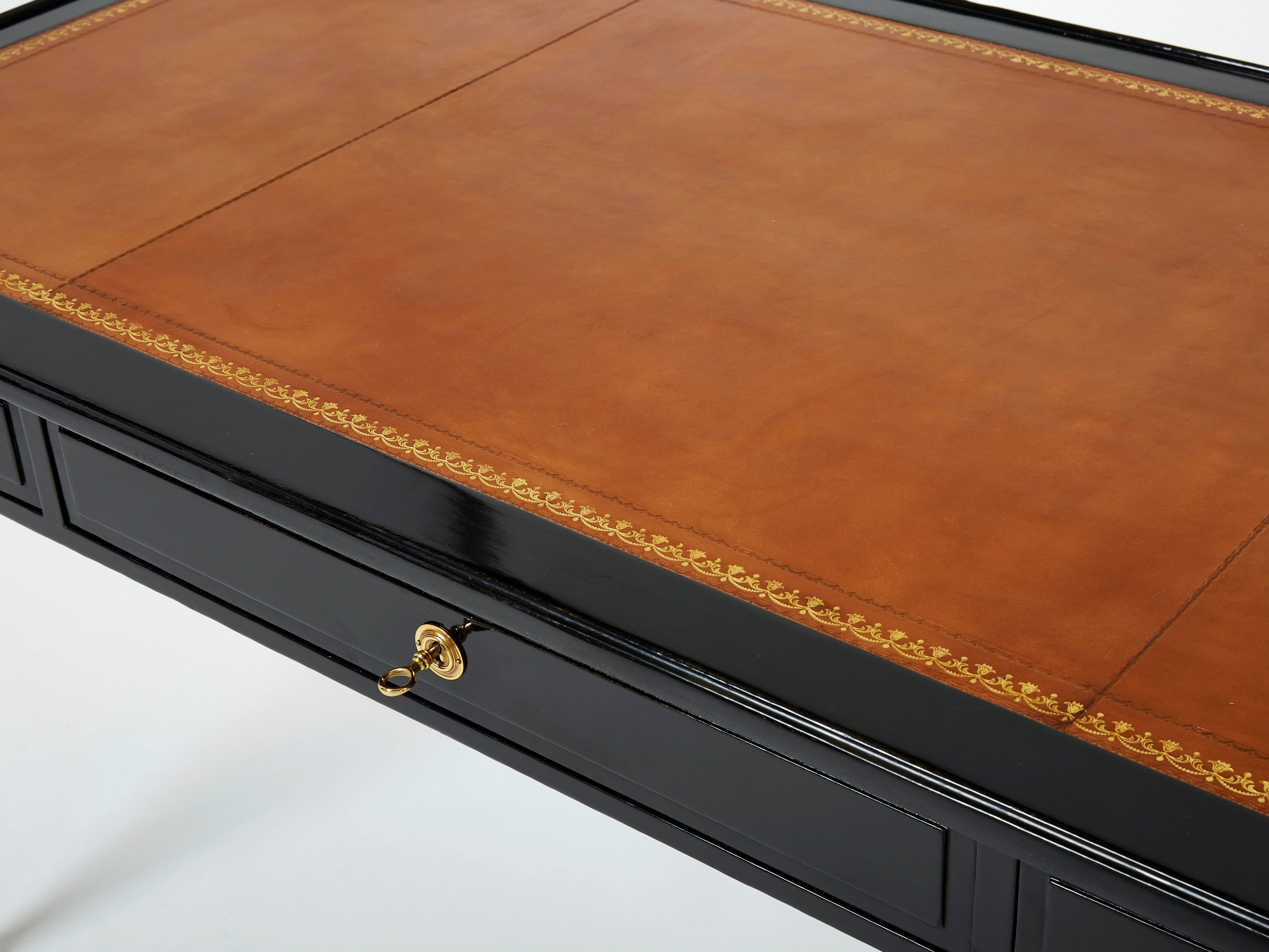 Stamped Maison Jansen Louis XVI ebonized desk bureau plat 1950s