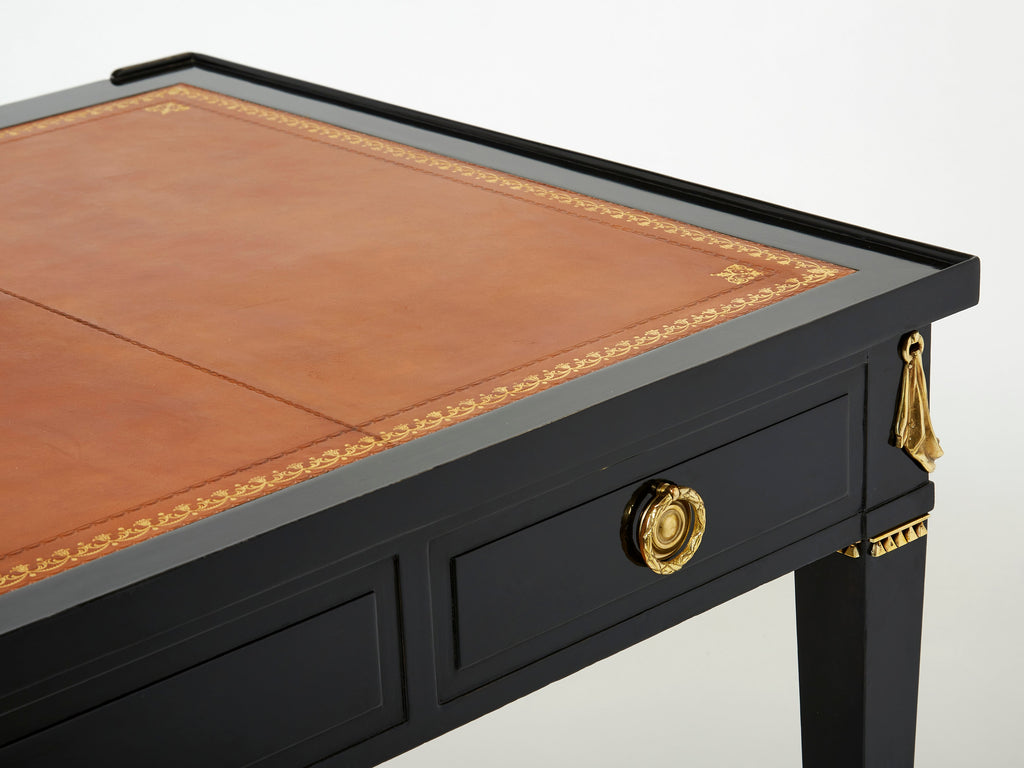 Stamped Maison Jansen Louis XVI ebonized desk bureau plat 1950s