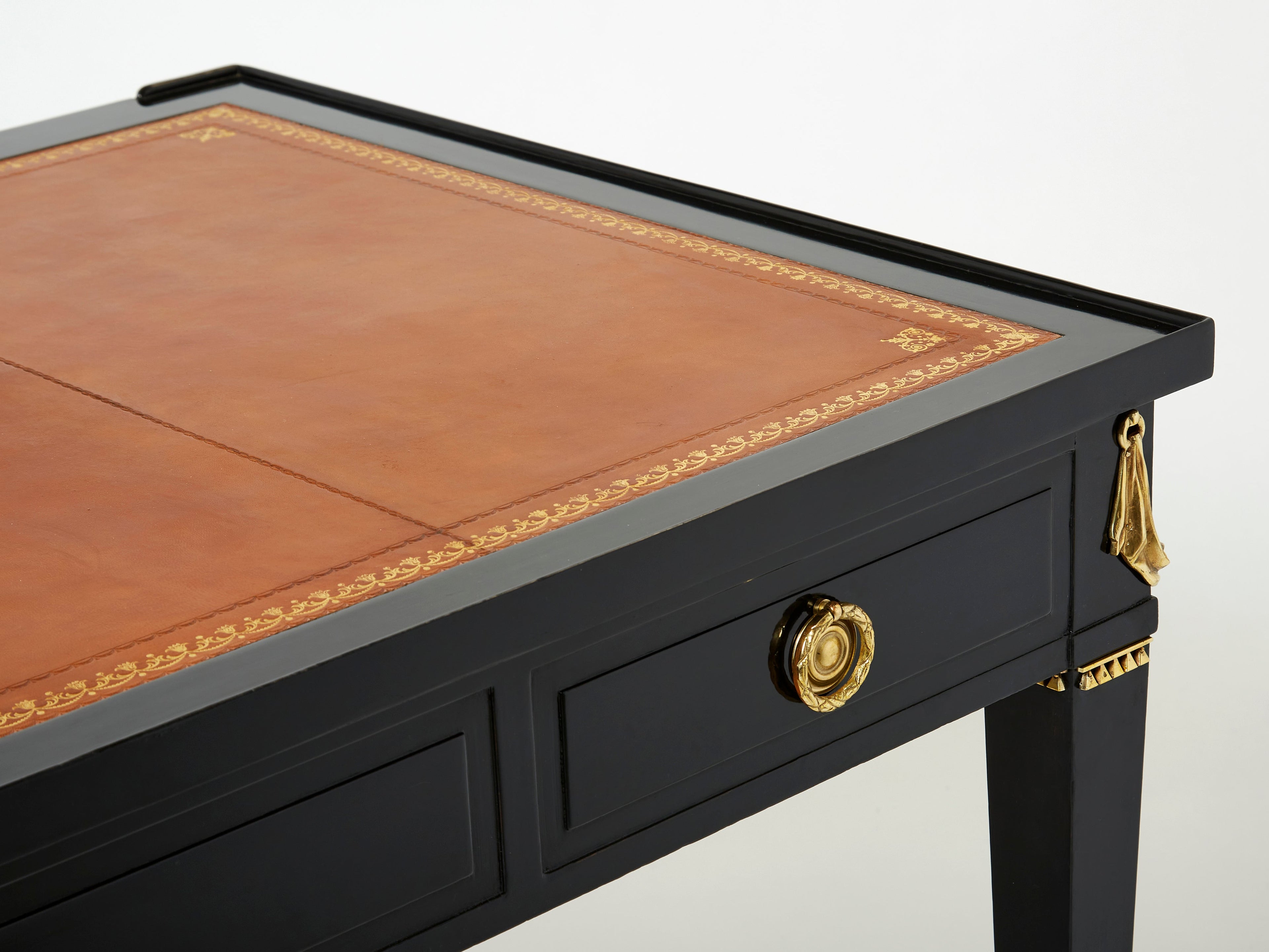 Stamped Maison Jansen Louis XVI ebonized desk bureau plat 1950s
