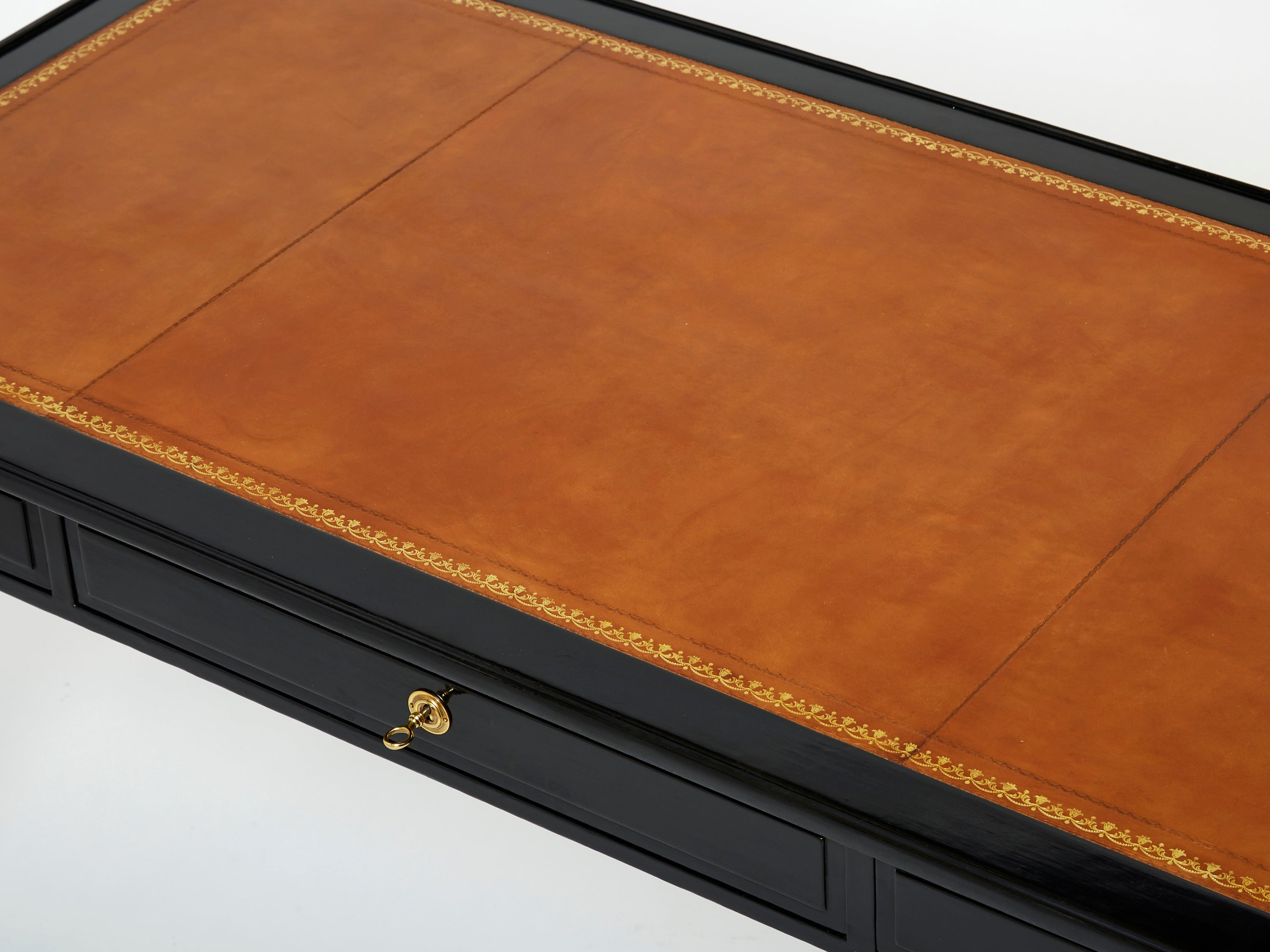 Stamped Maison Jansen Louis XVI ebonized desk bureau plat 1950s
