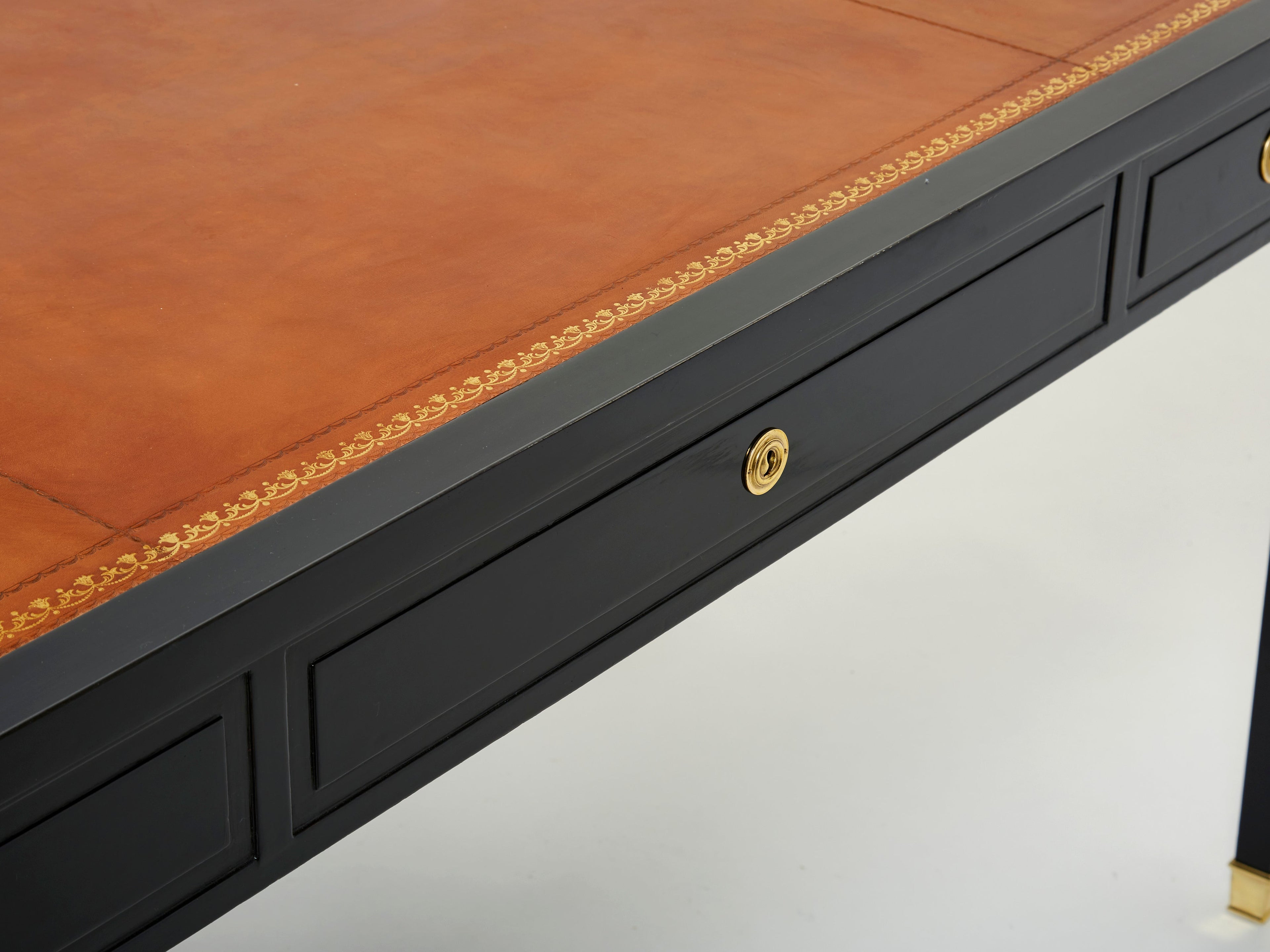 Stamped Maison Jansen Louis XVI ebonized desk bureau plat 1950s