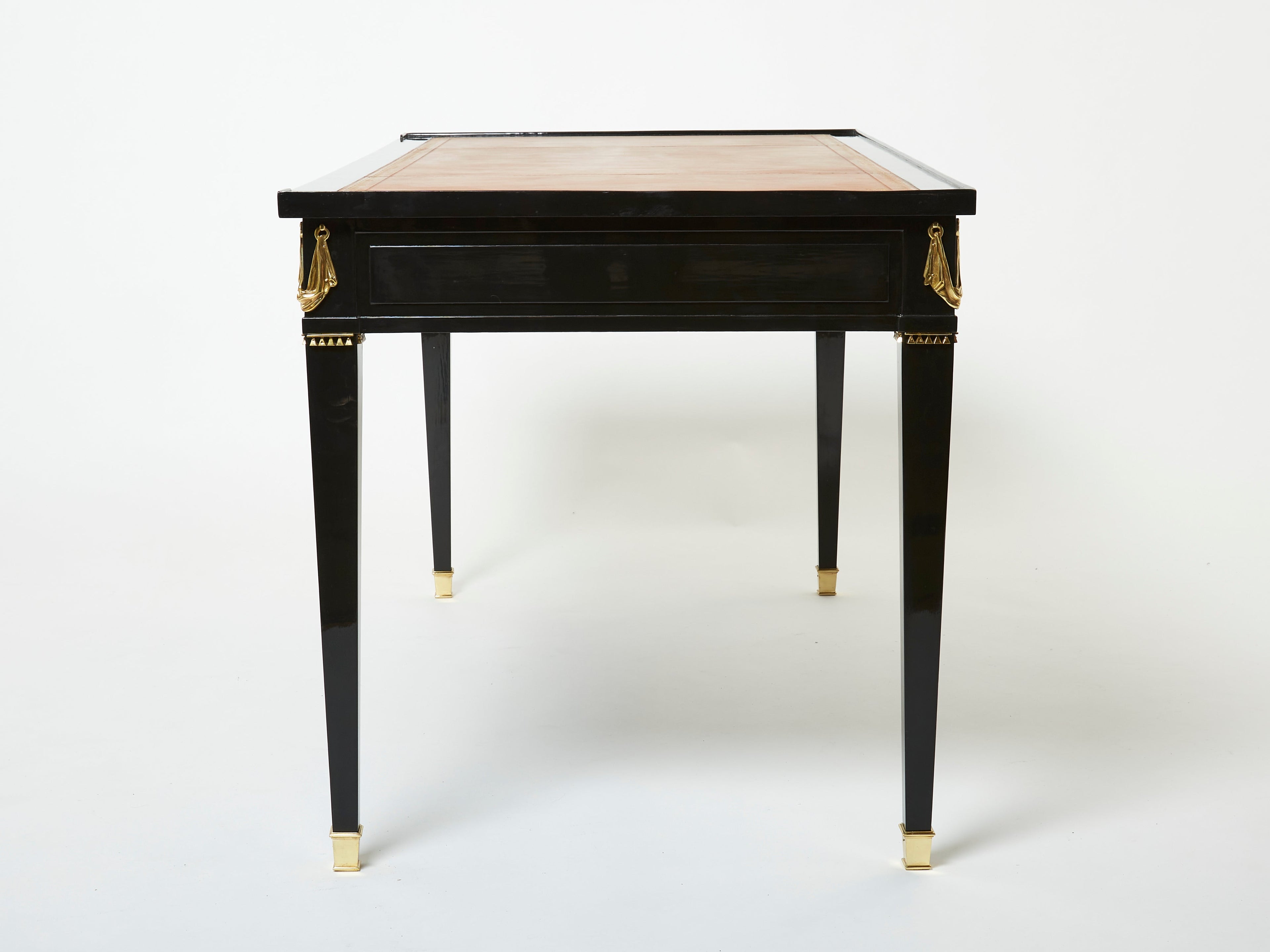 Stamped Maison Jansen Louis XVI ebonized desk bureau plat 1950s