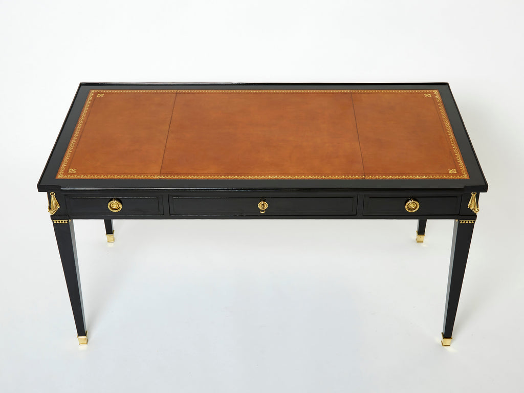Stamped Maison Jansen Louis XVI ebonized desk bureau plat 1950s