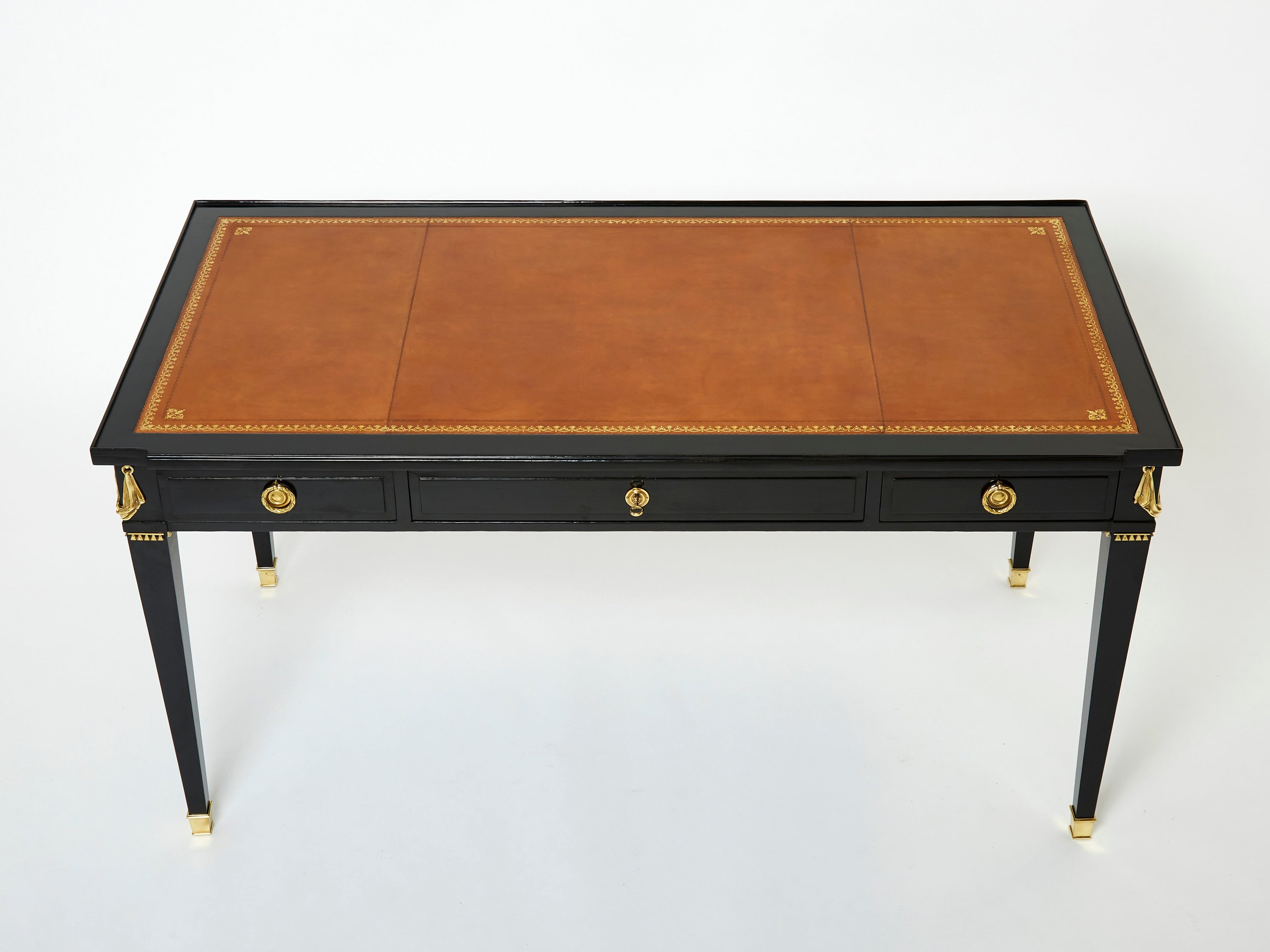 Stamped Maison Jansen Louis XVI ebonized desk bureau plat 1950s