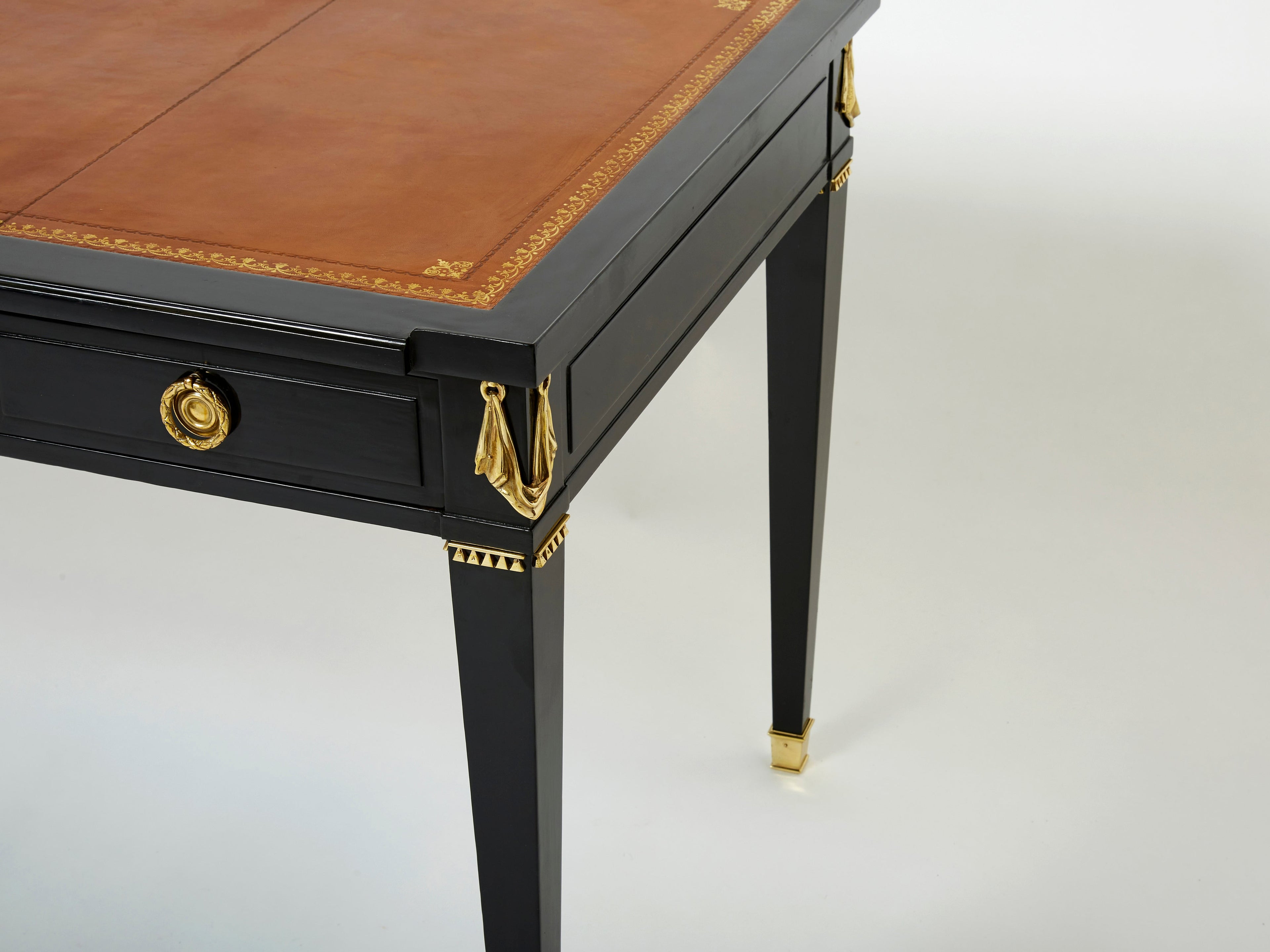 Stamped Maison Jansen Louis XVI ebonized desk bureau plat 1950s