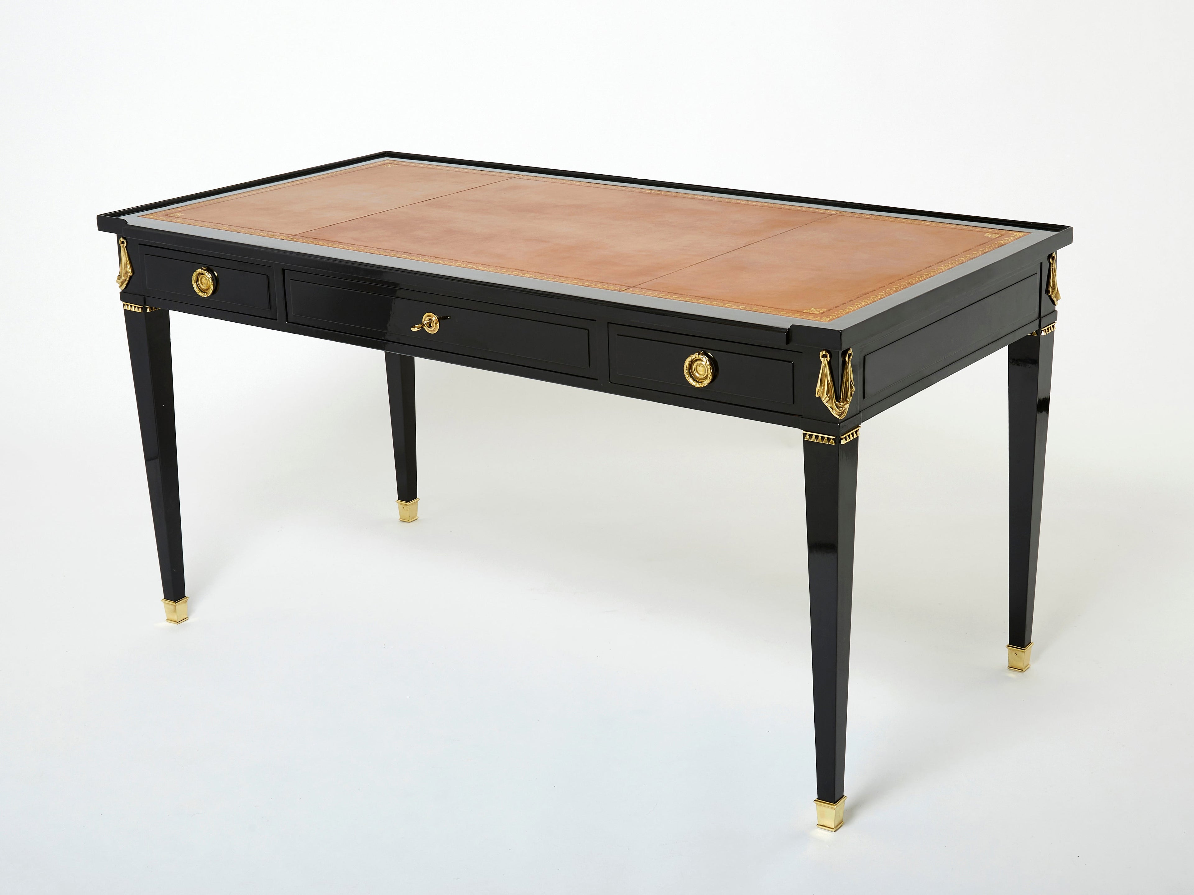 Stamped Maison Jansen Louis XVI ebonized desk bureau plat 1950s