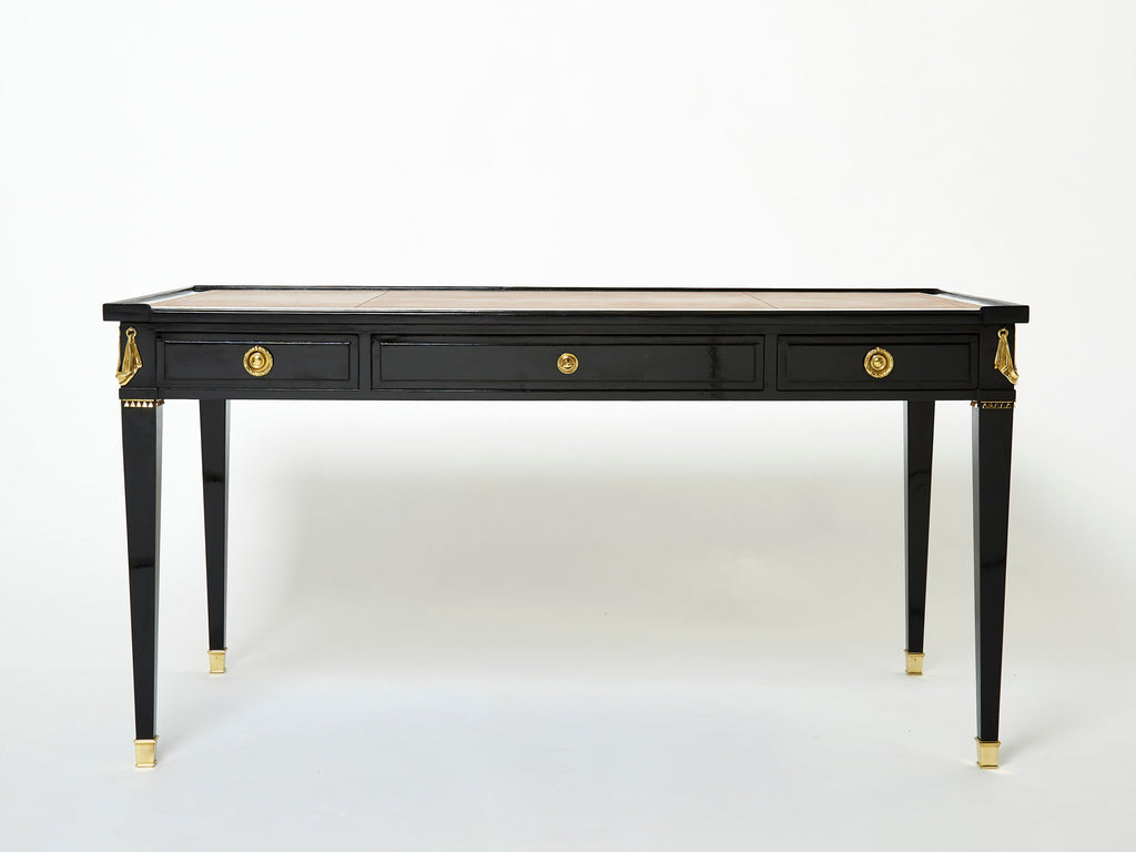 Stamped Maison Jansen Louis XVI ebonized desk bureau plat 1950s