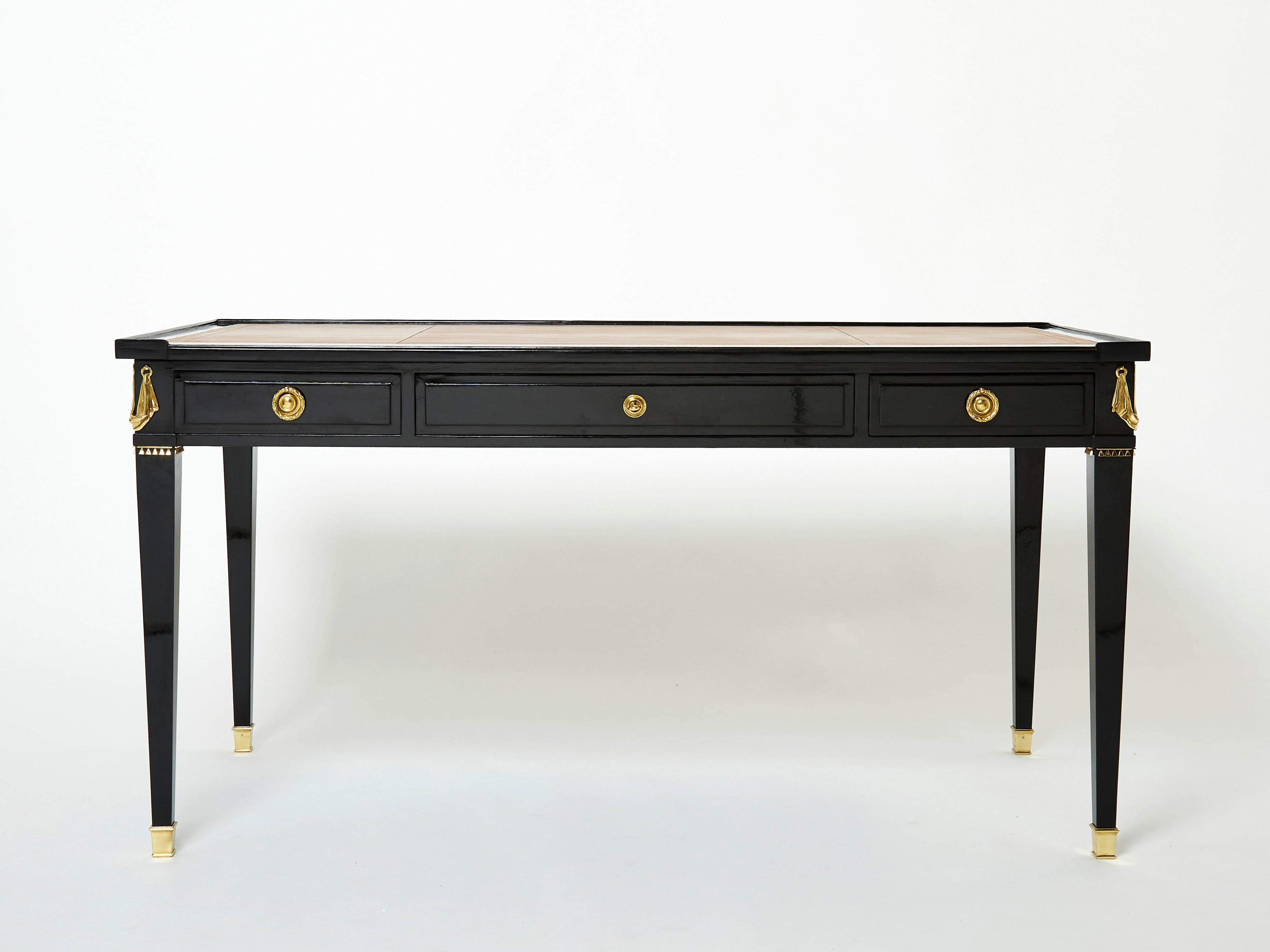 Stamped Maison Jansen Louis XVI ebonized desk bureau plat 1950s