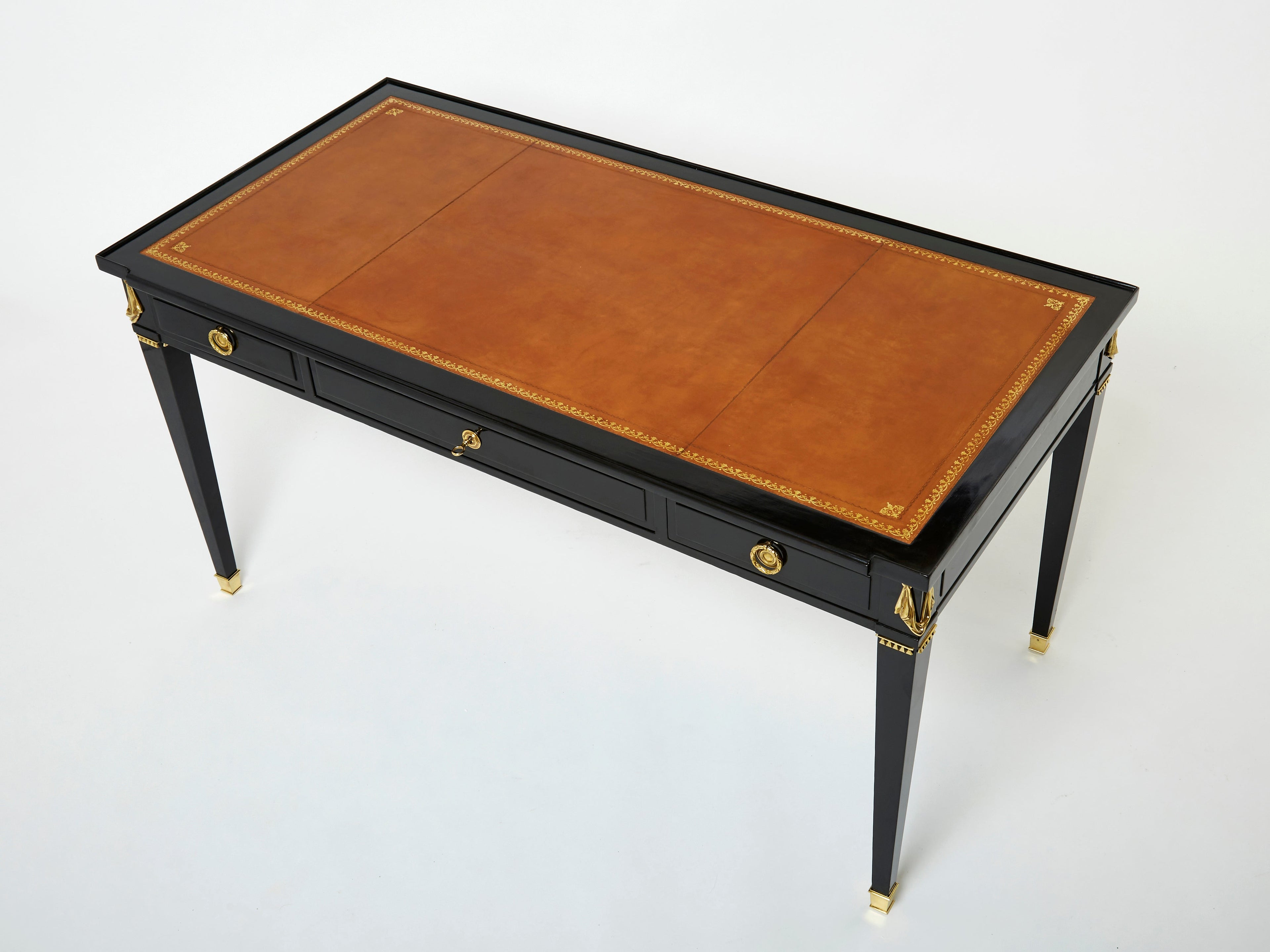 Stamped Maison Jansen Louis XVI ebonized desk bureau plat 1950s