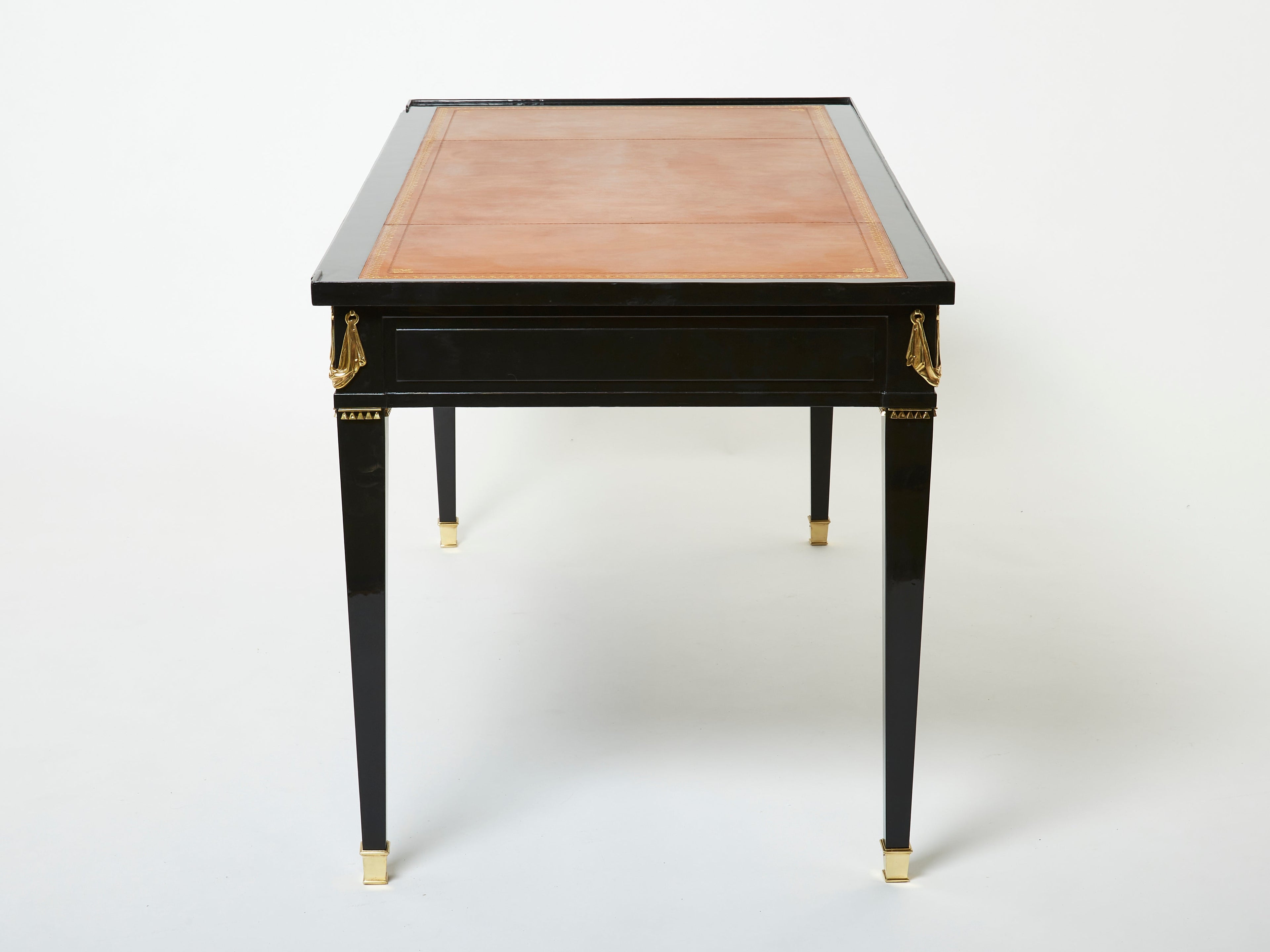 Stamped Maison Jansen Louis XVI ebonized desk bureau plat 1950s