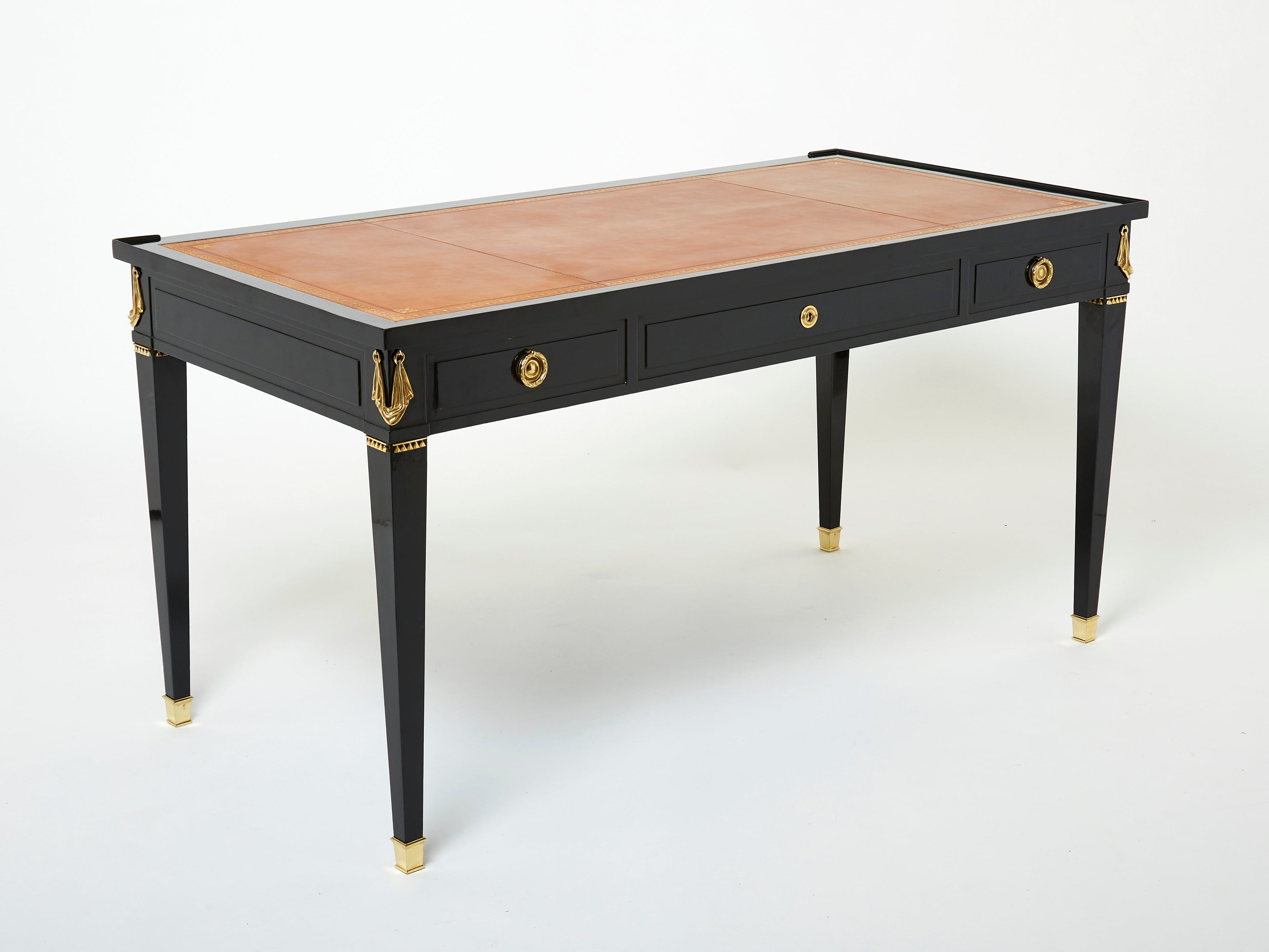 Stamped Maison Jansen Louis XVI ebonized desk bureau plat 1950s
