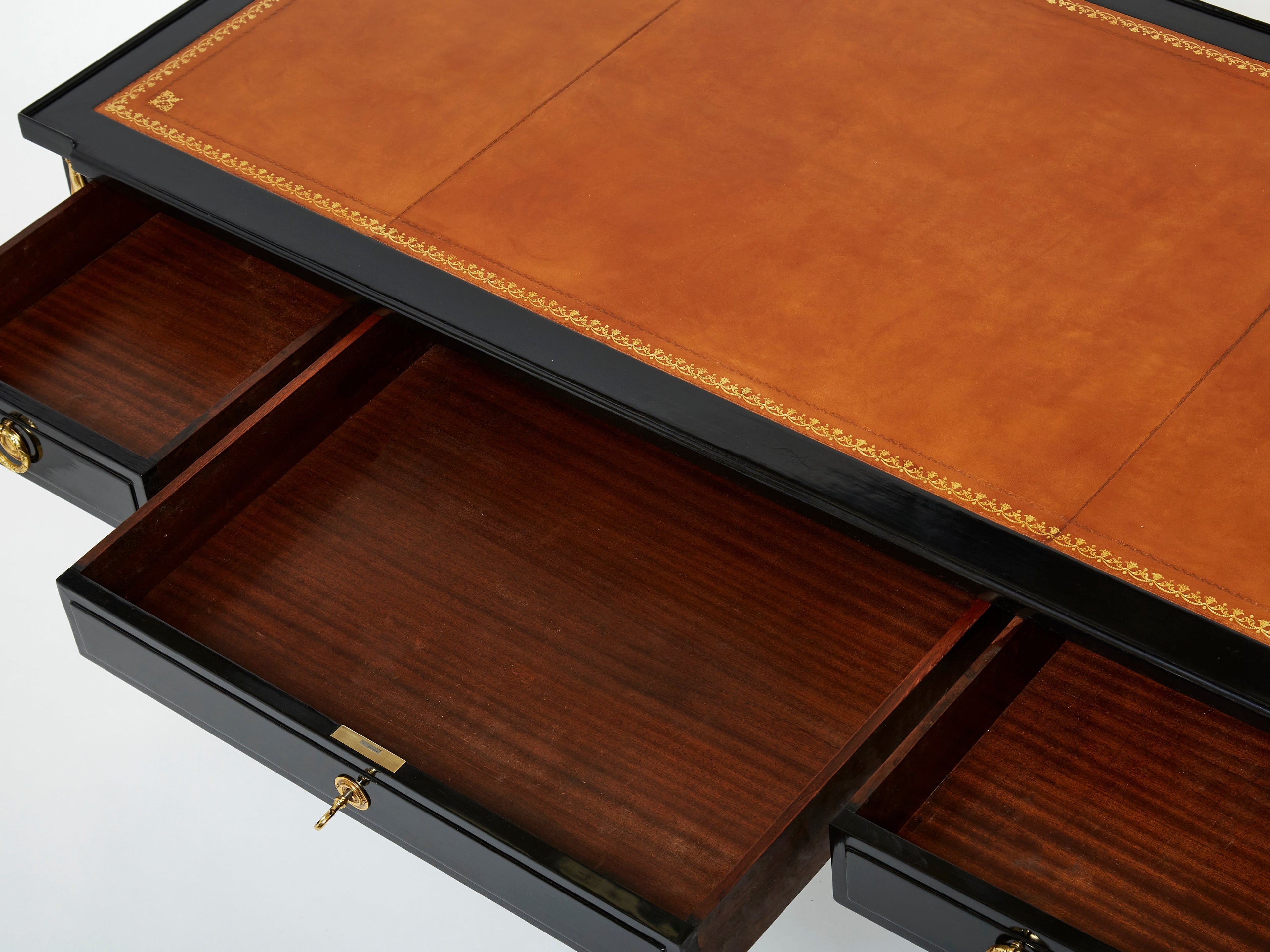 Stamped Maison Jansen Louis XVI ebonized desk bureau plat 1950s
