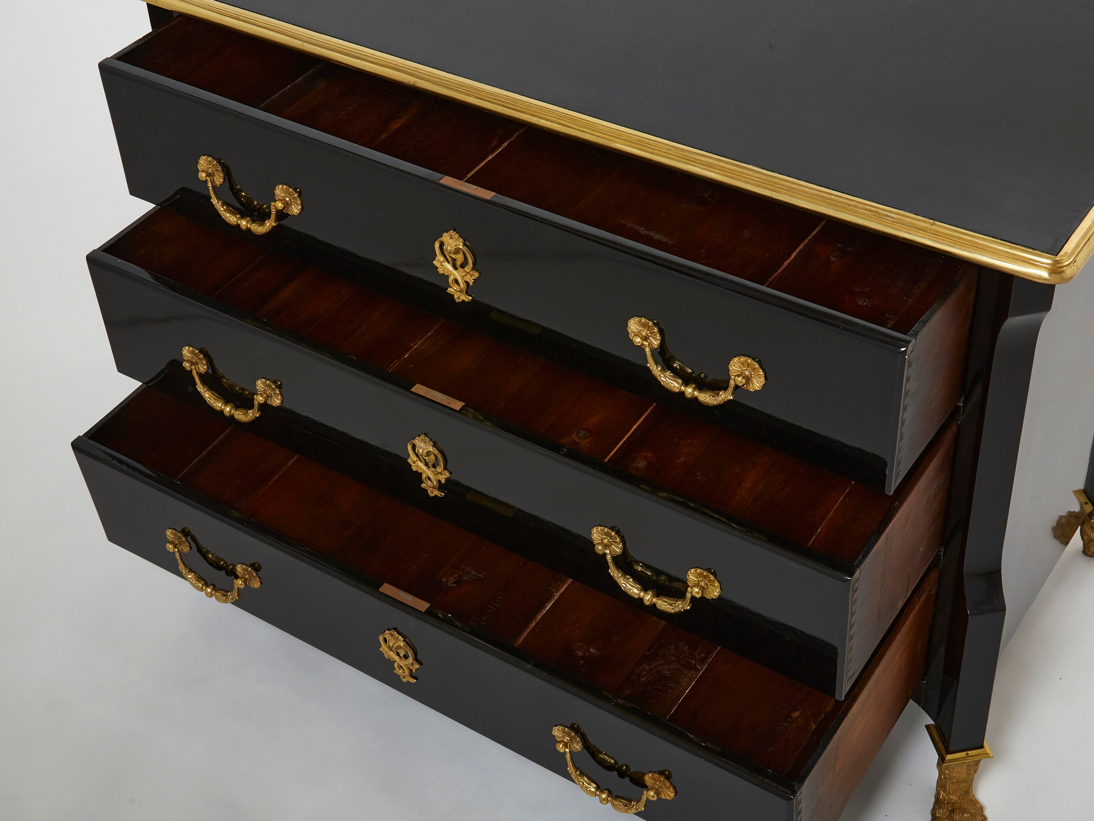 Stamped Maison Jansen ebonized bronze chest of drawers 1950s