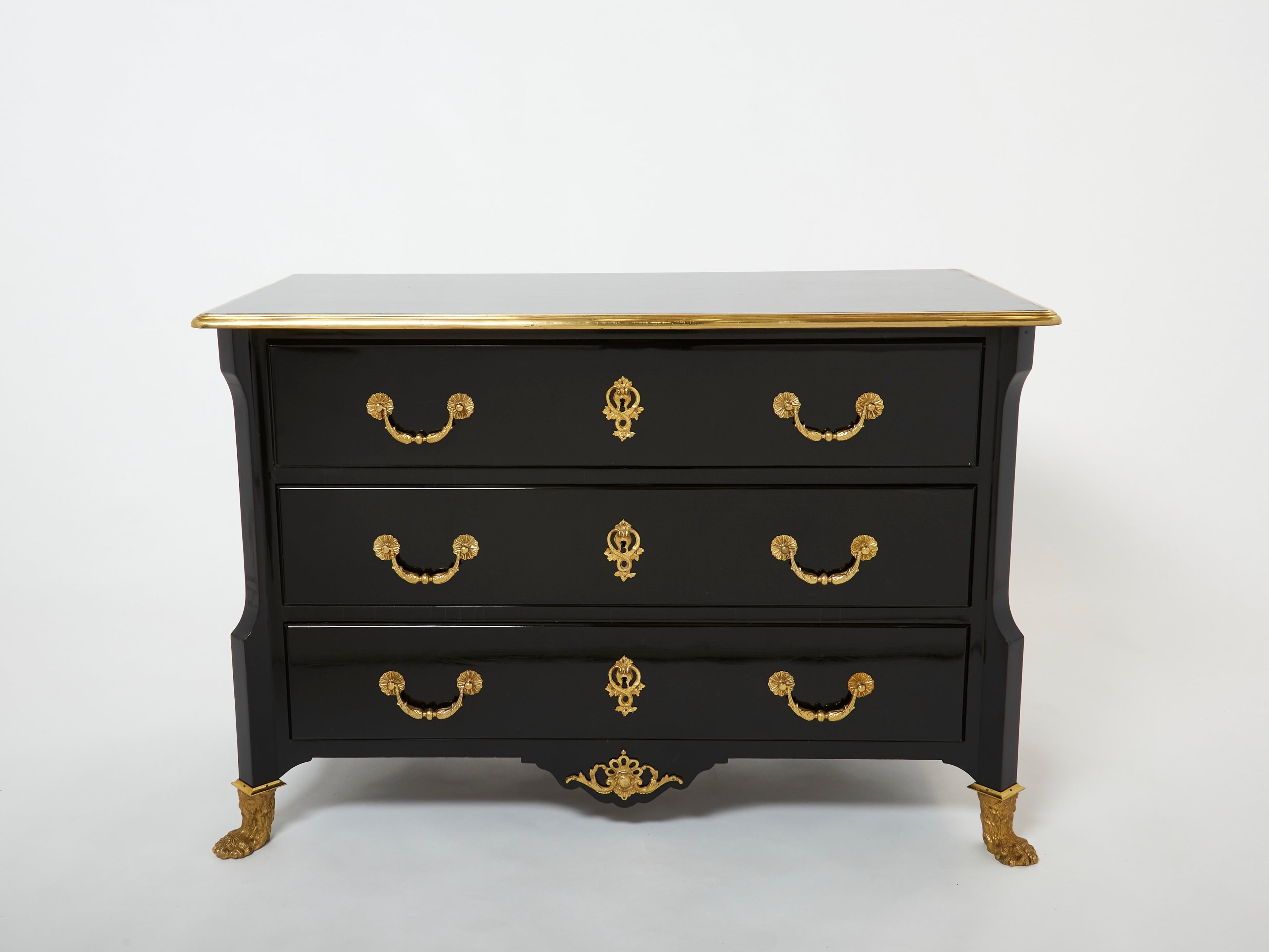 Stamped Maison Jansen ebonized bronze chest of drawers 1950s