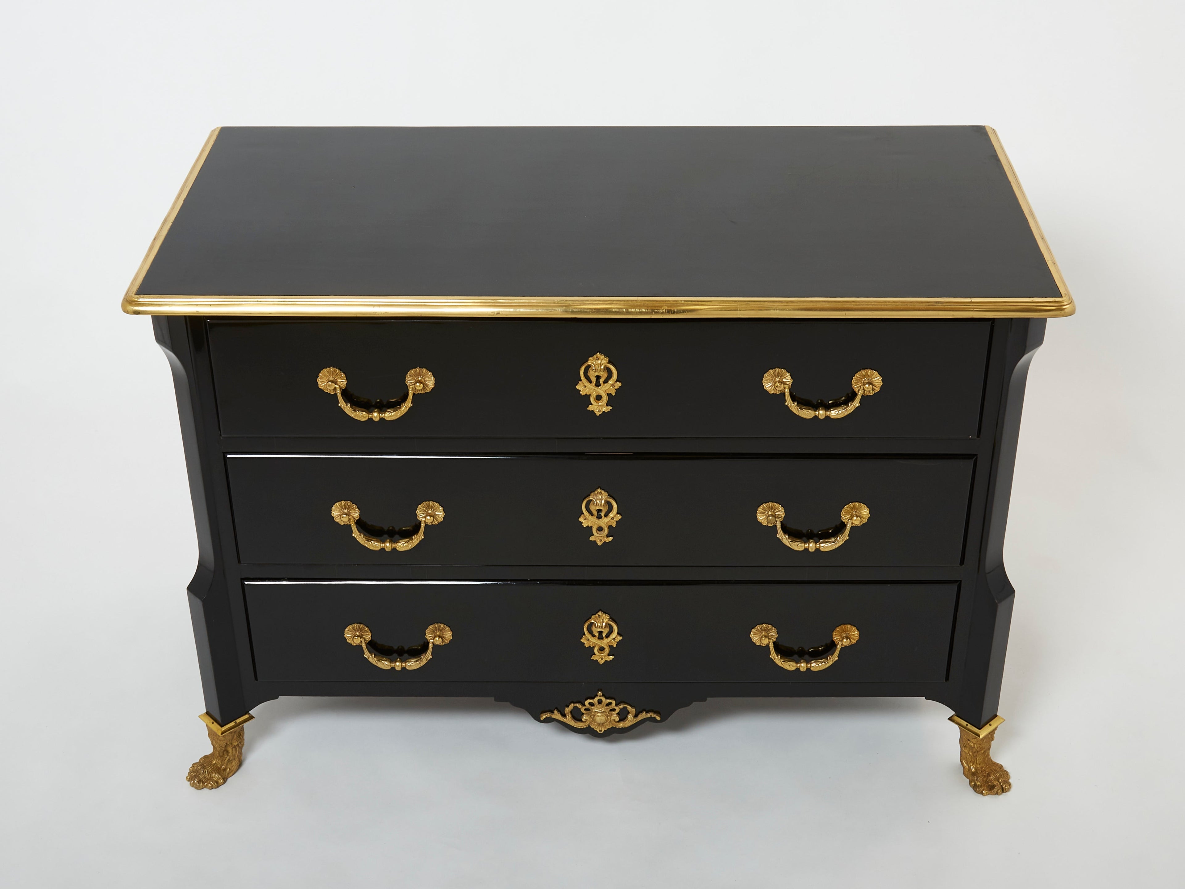 Stamped Maison Jansen ebonized bronze chest of drawers 1950s