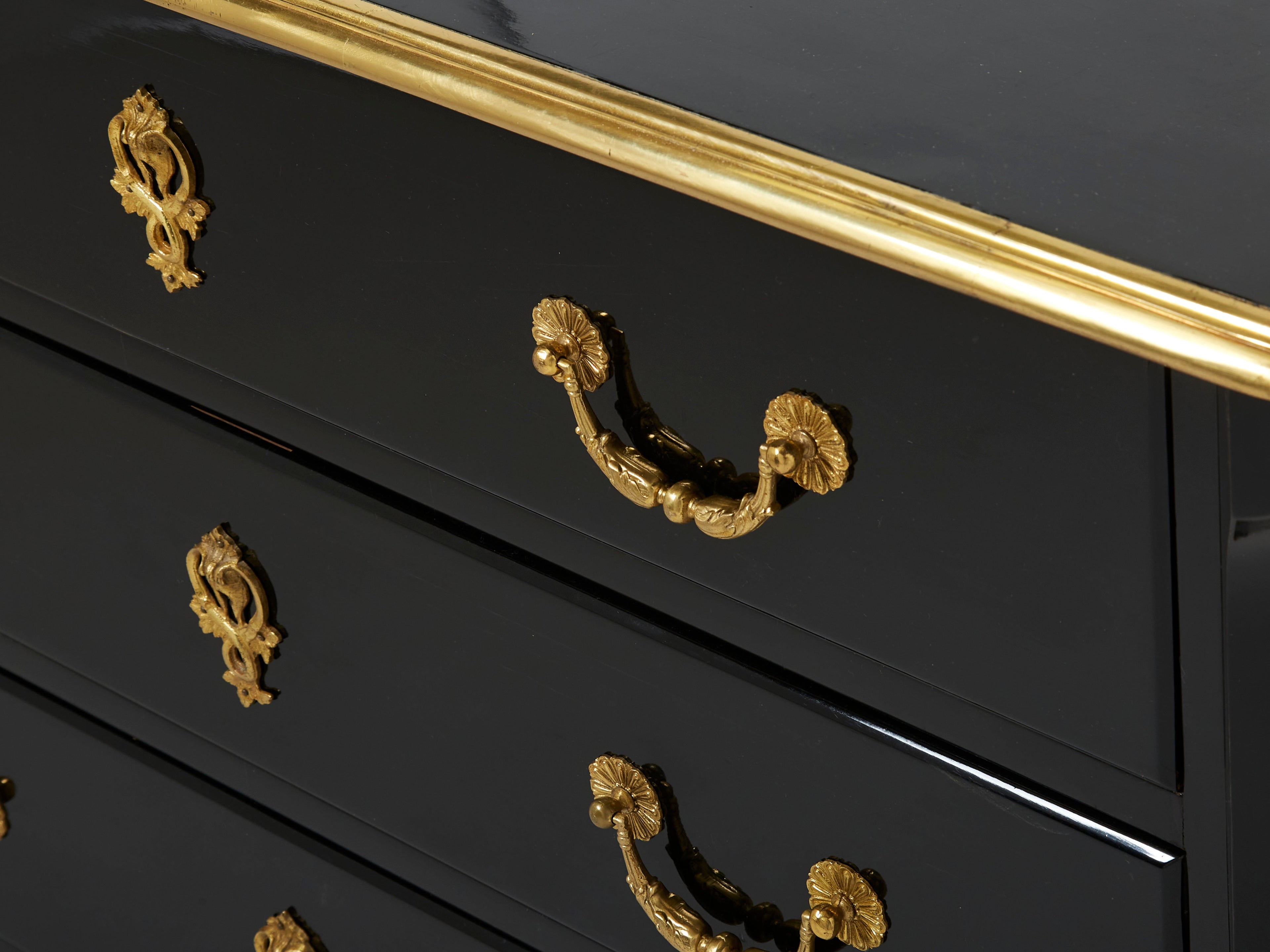Stamped Maison Jansen ebonized bronze chest of drawers 1950s