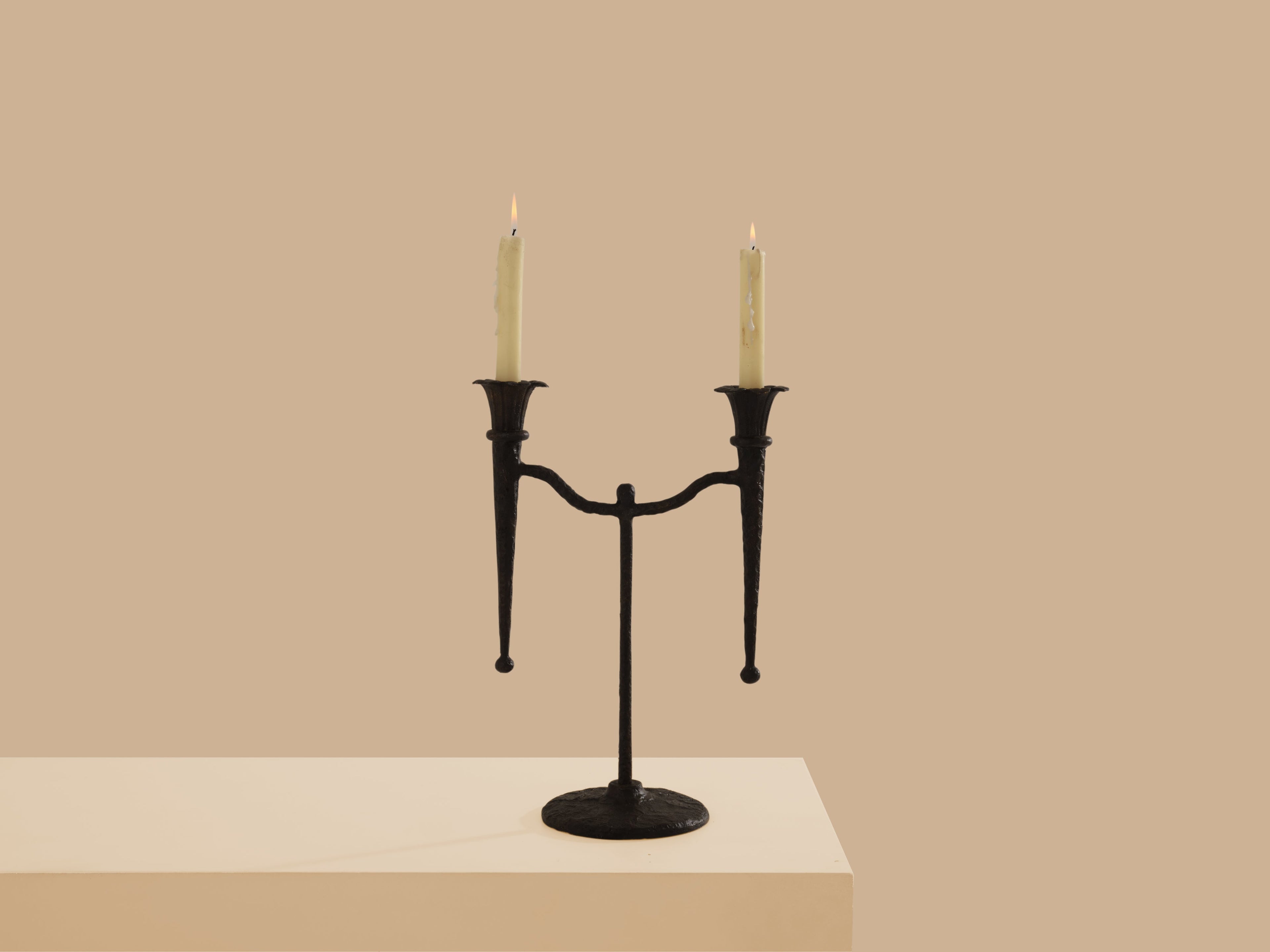 Tall French brutalist bronze candlestick 1940