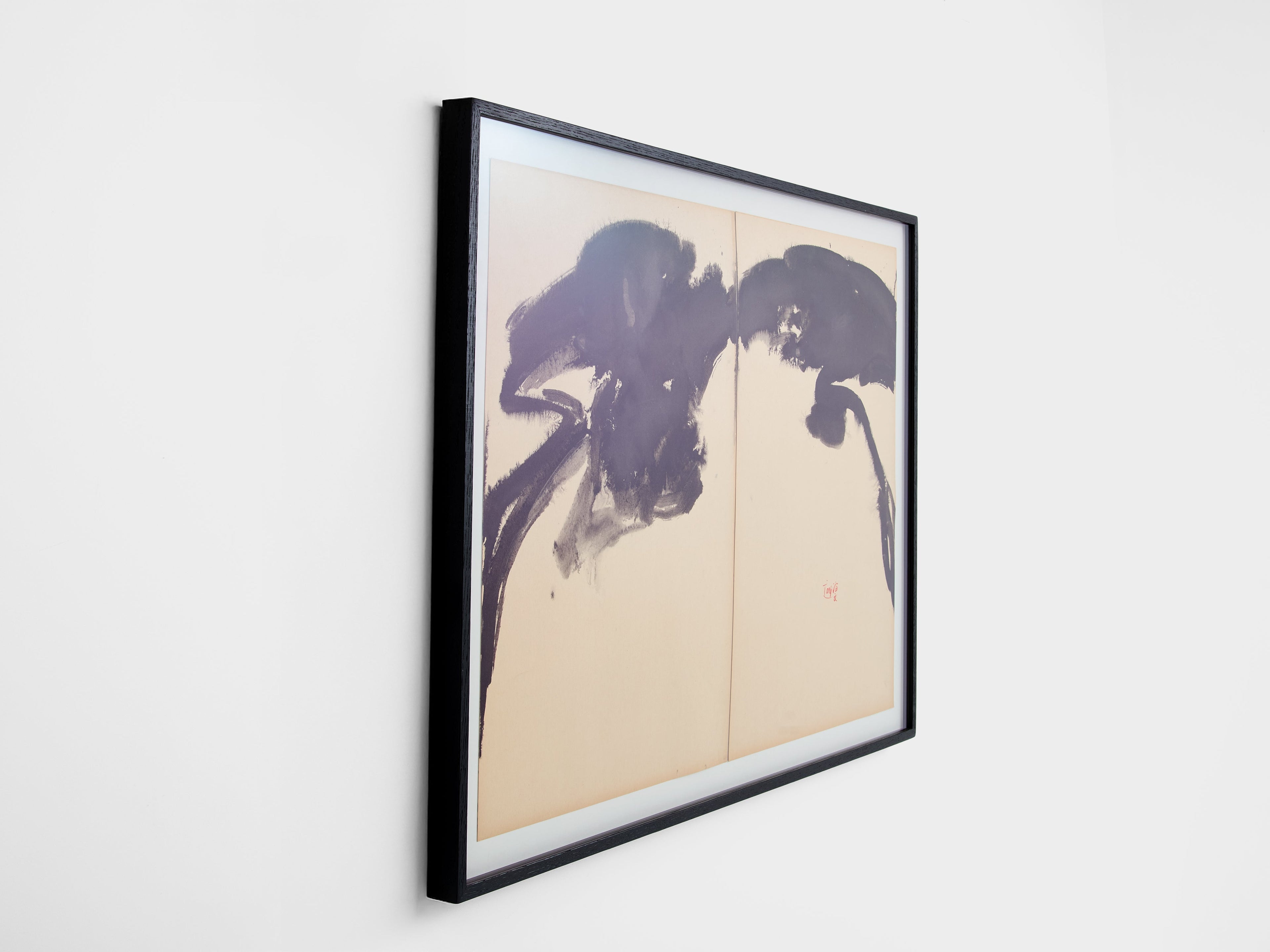 T’ang Haywen signed diptych ink on beige paper 1972