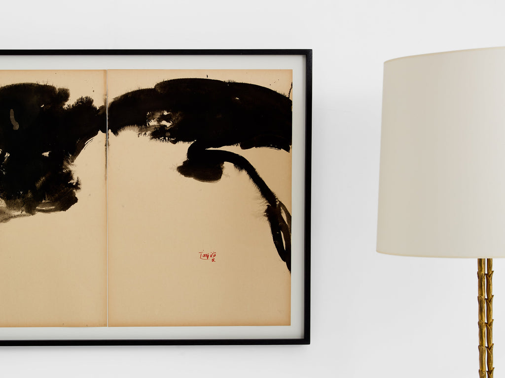 T’ang Haywen signed diptych ink on beige paper 1972