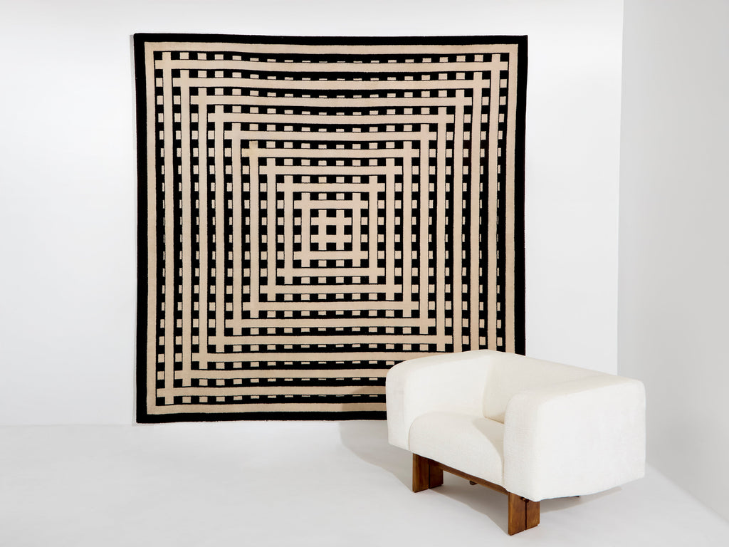Marcello Morandini black and beige kinetic tufted wool rug 1989