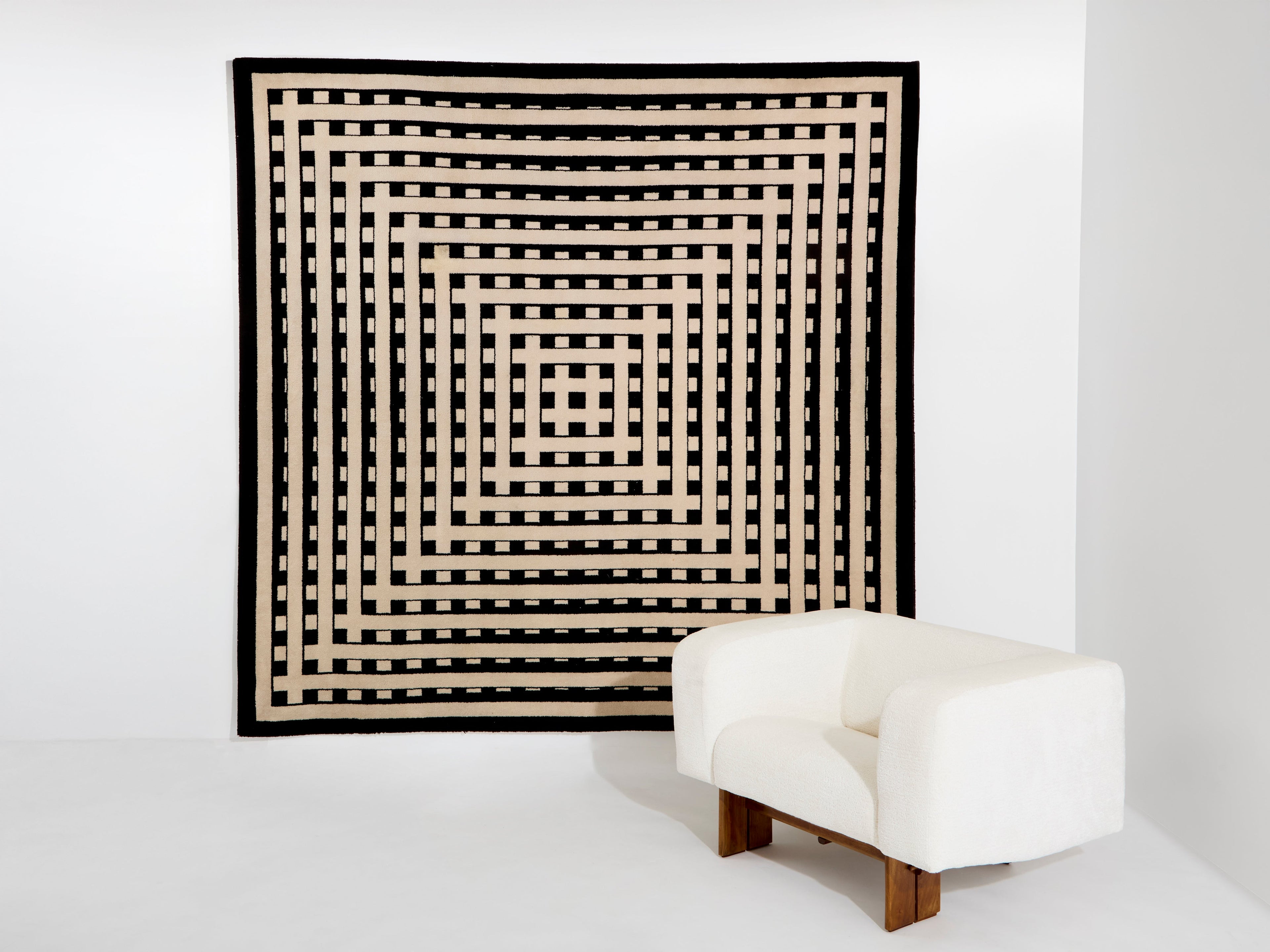 Marcello Morandini black and beige kinetic tufted wool rug 1989