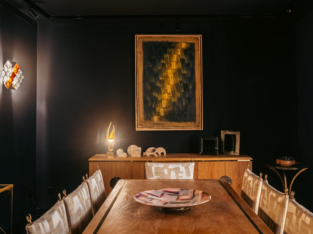Tommaso Barbi cerused oak and brass dining table 1970s