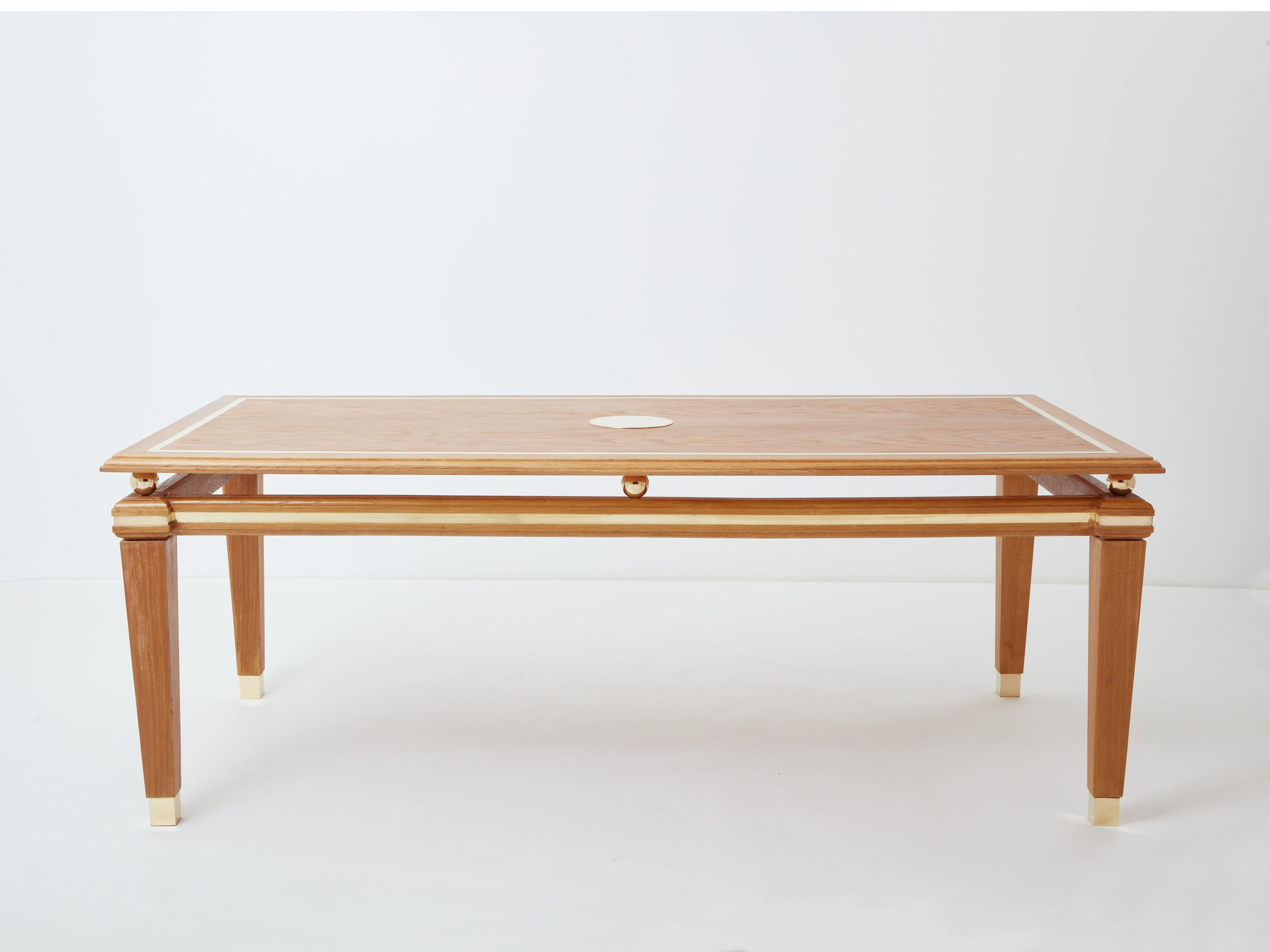 Tommaso Barbi cerused oak and brass dining table 1970s