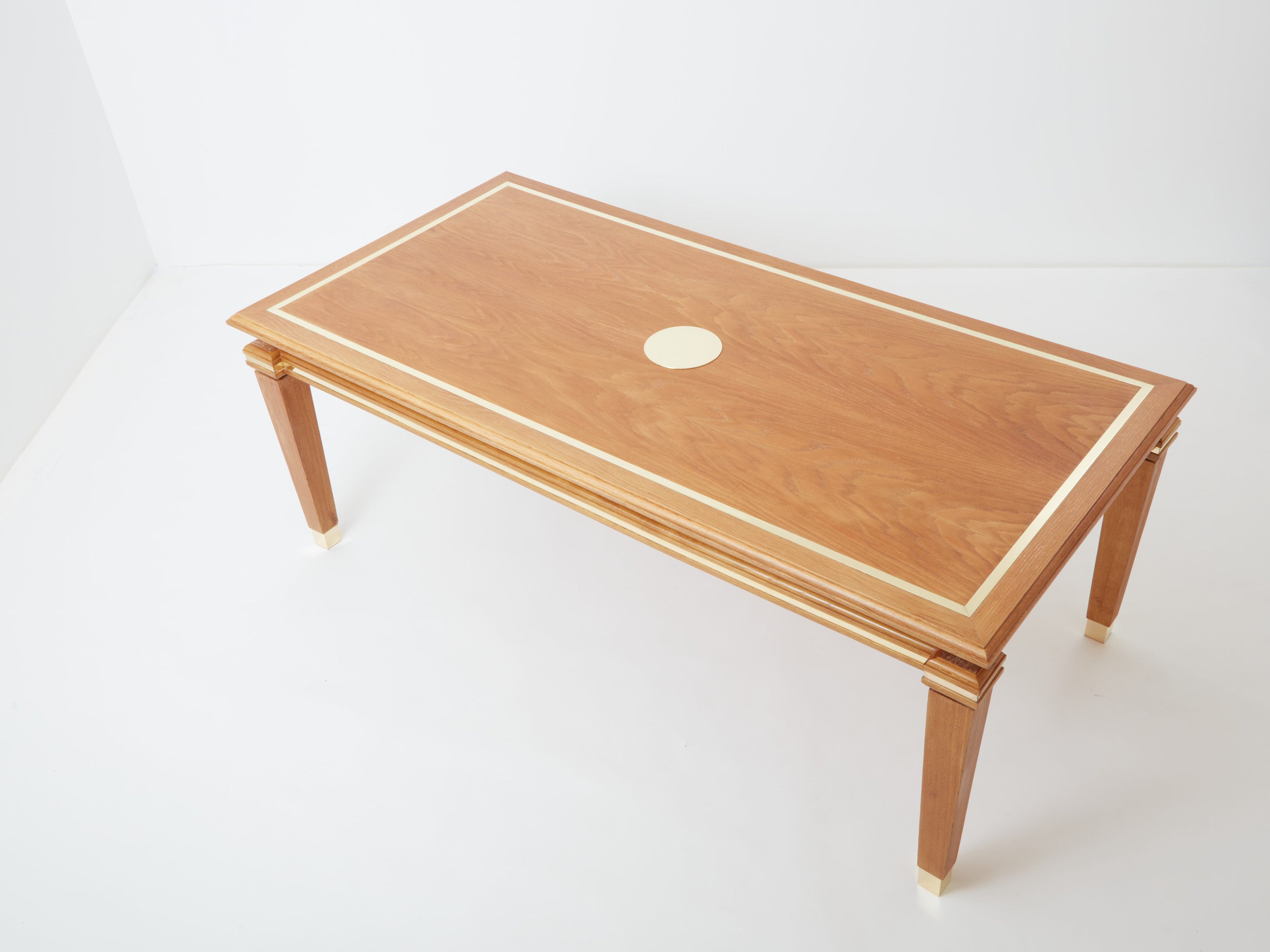 Tommaso Barbi cerused oak and brass dining table 1970s
