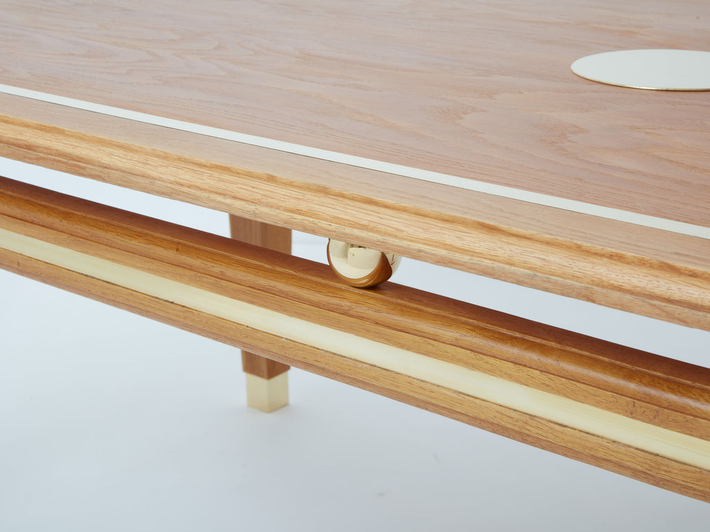 Tommaso Barbi cerused oak and brass dining table 1970s