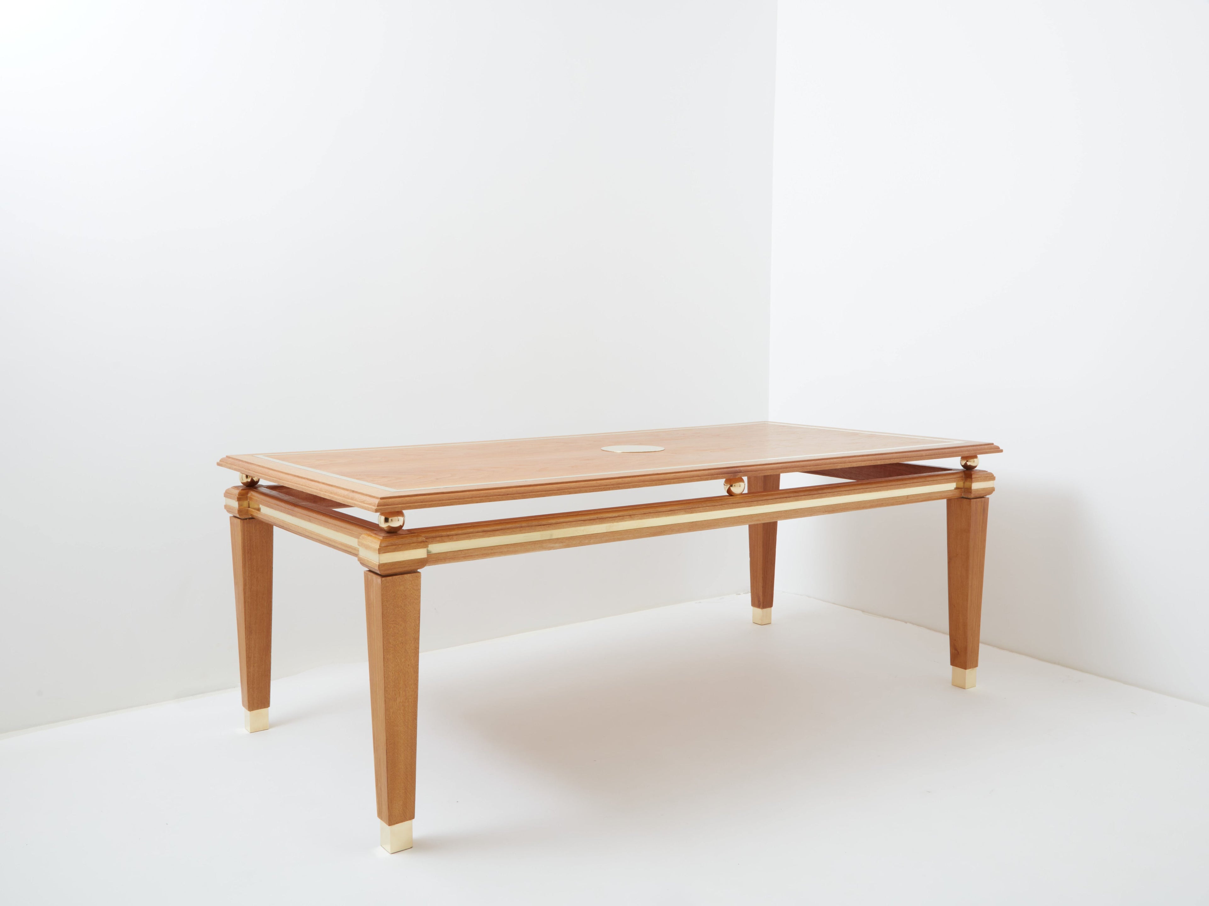 Tommaso Barbi cerused oak and brass dining table 1970s