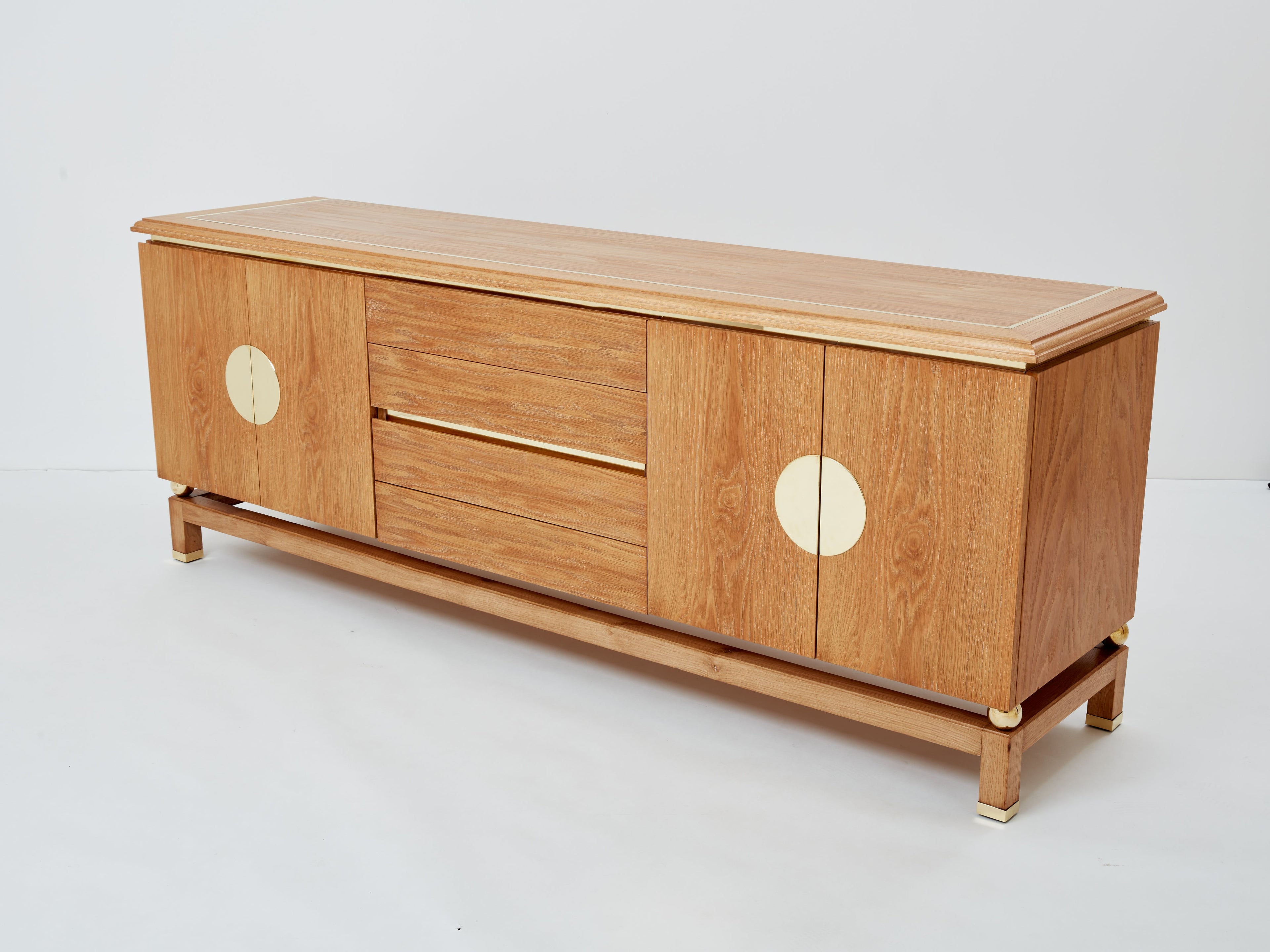 Tommaso Barbi cerused oak and brass sideboard 1970s