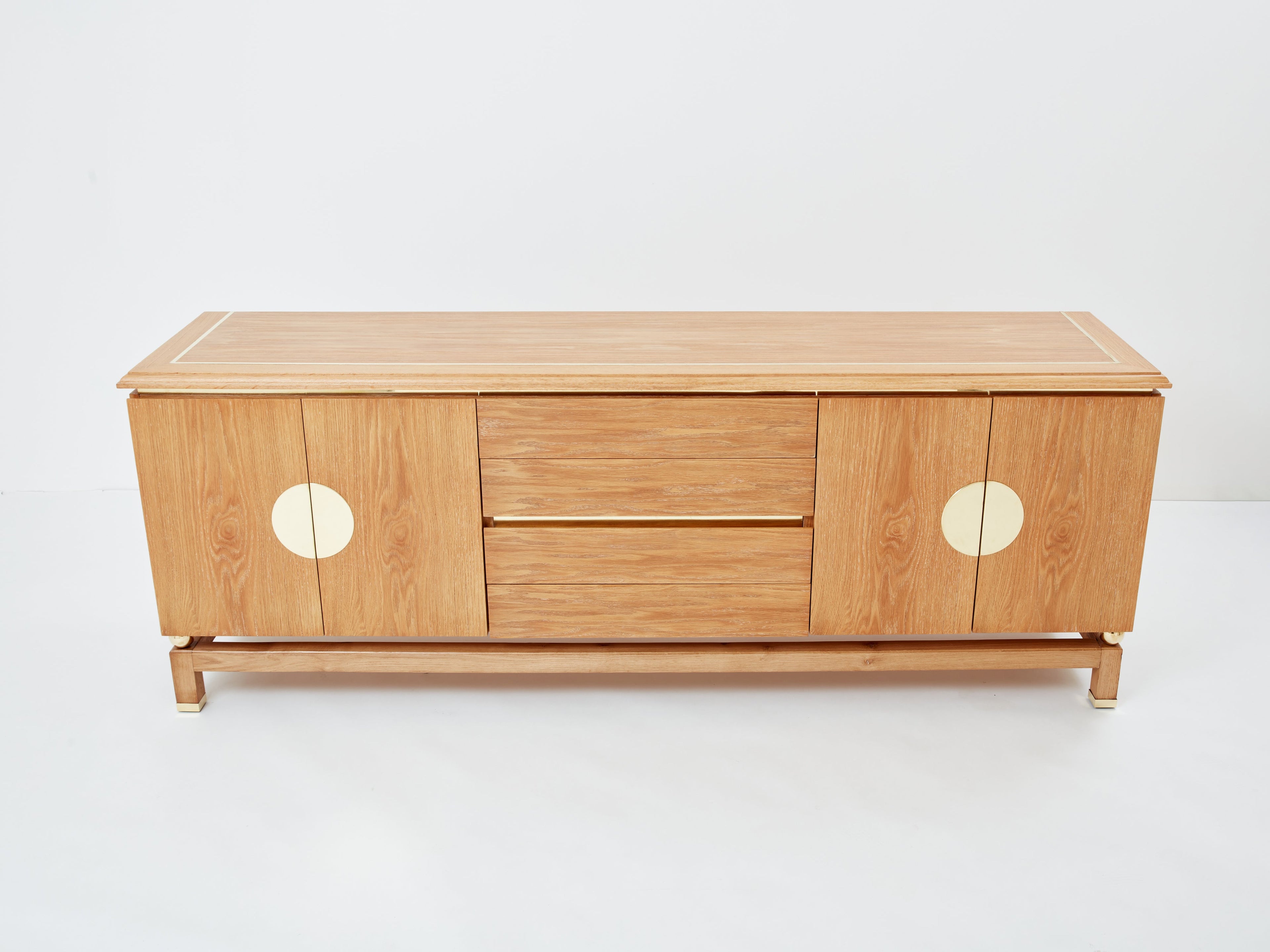 Tommaso Barbi cerused oak and brass sideboard 1970s