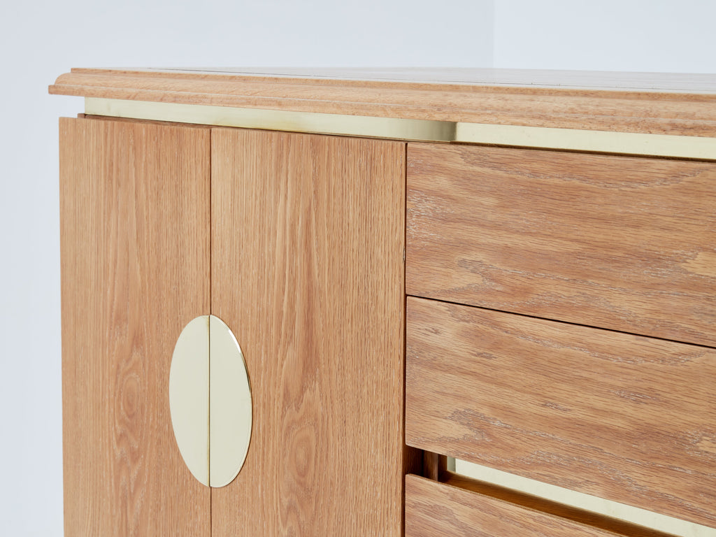 Tommaso Barbi cerused oak and brass sideboard 1970s