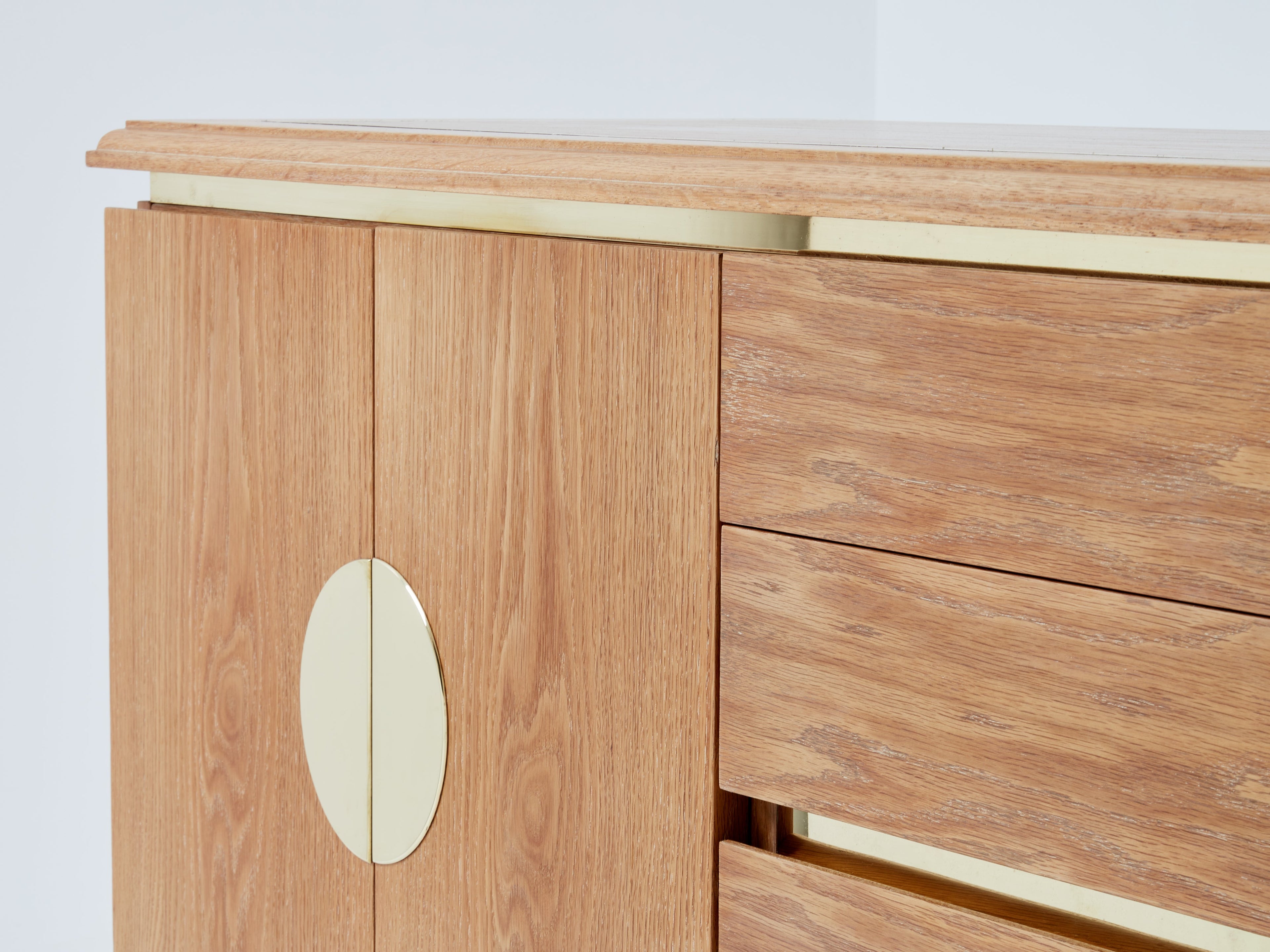 Tommaso Barbi cerused oak and brass sideboard 1970s