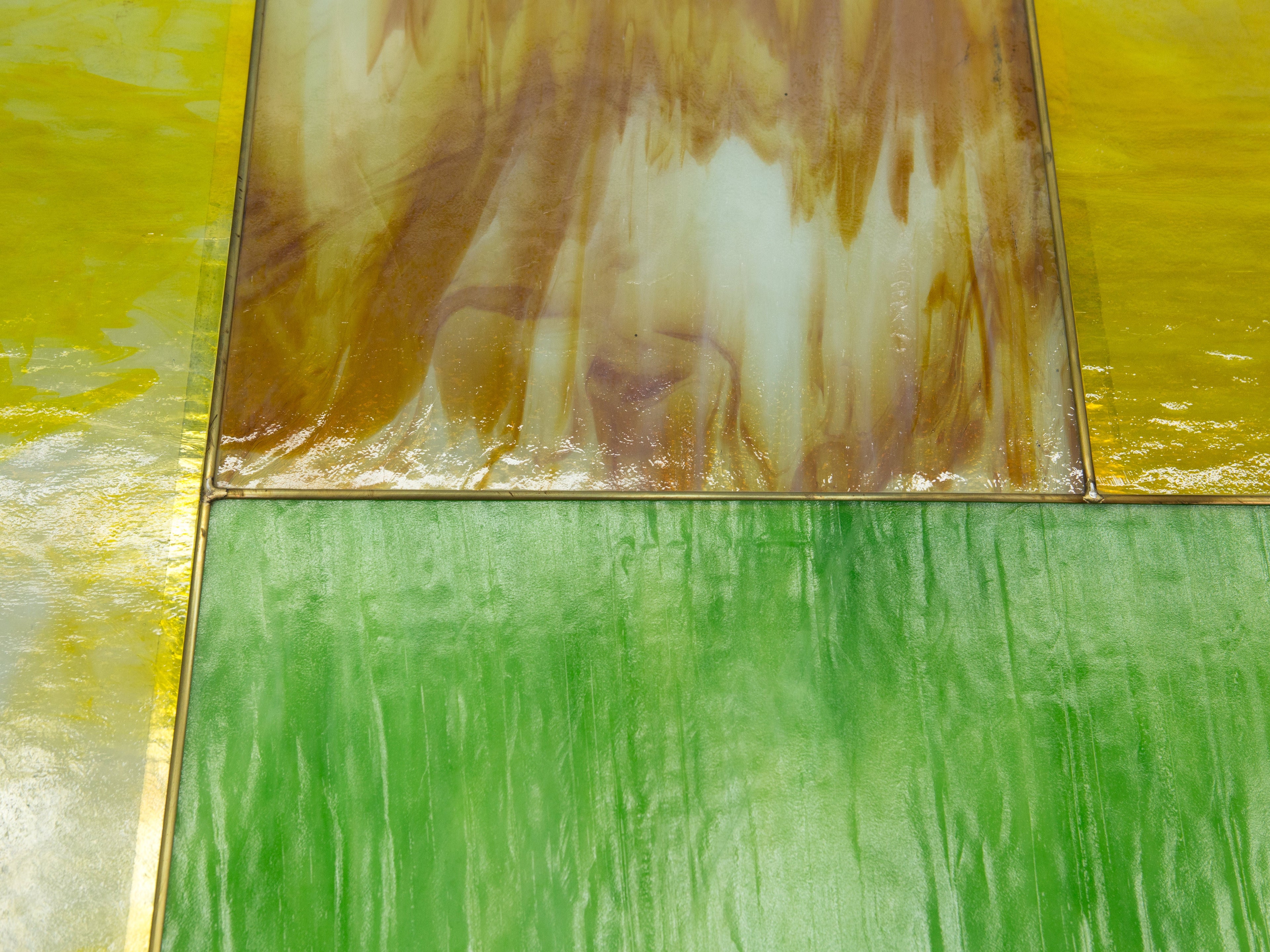 Unique Italian Murano stained glass and brass coffee table 1960s