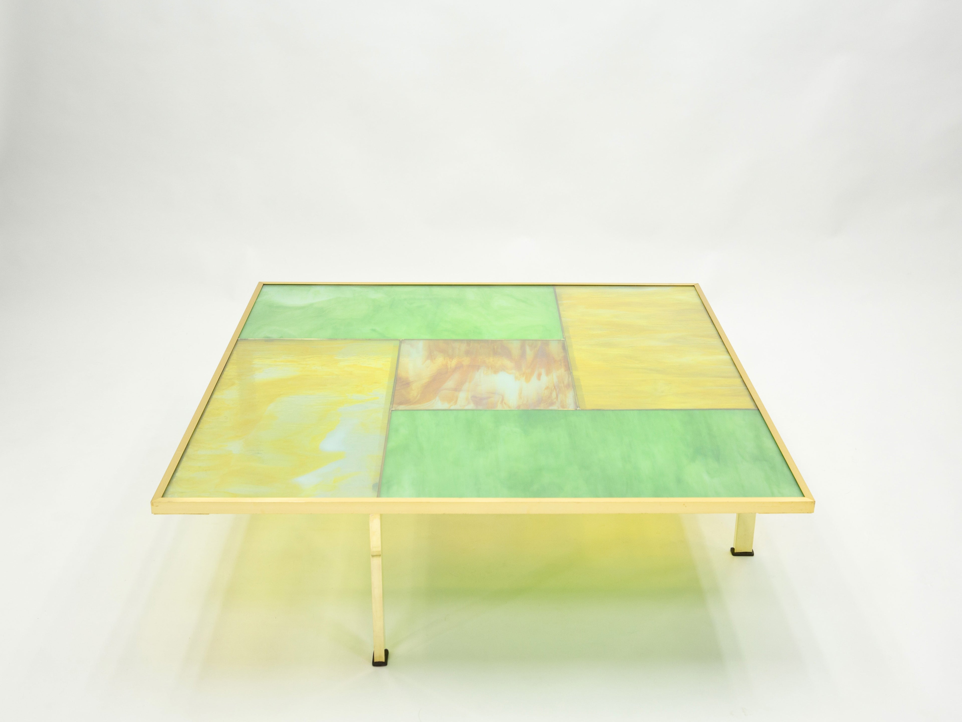 Unique Italian Murano stained glass and brass coffee table 1960s