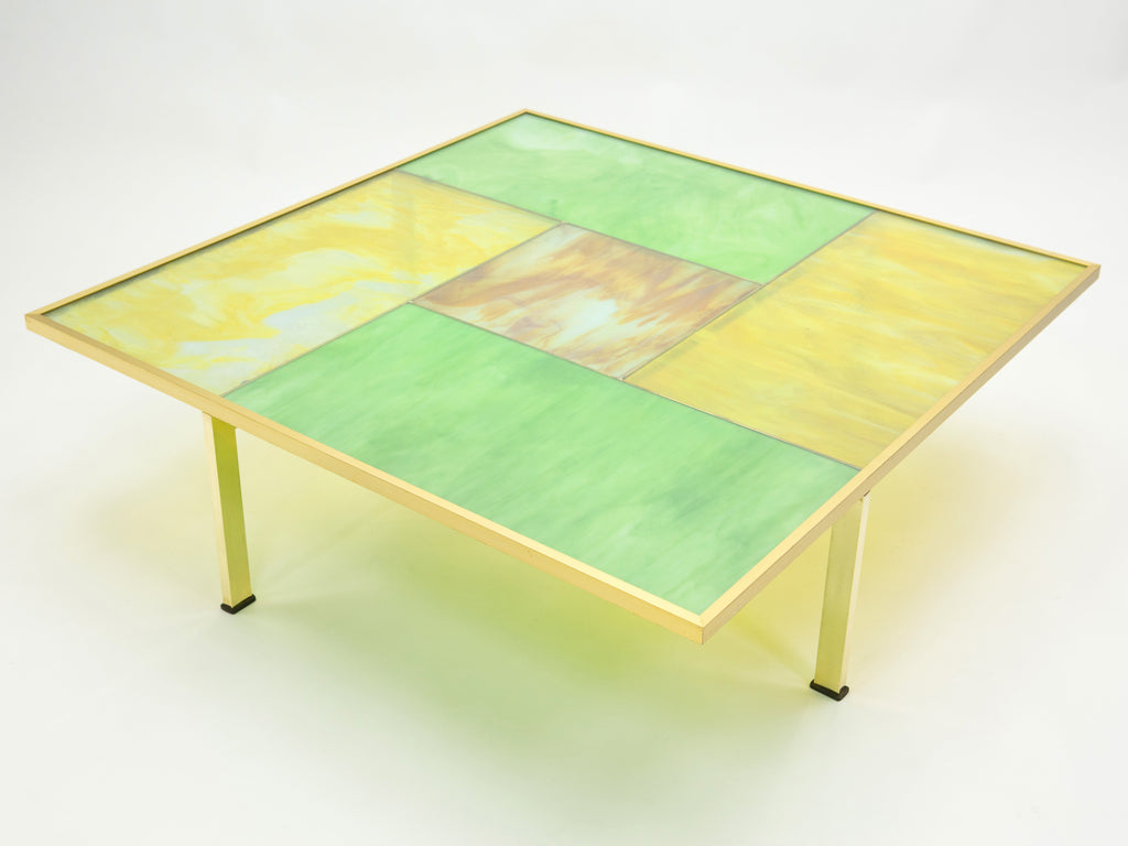 Unique Italian Murano stained glass and brass coffee table 1960s