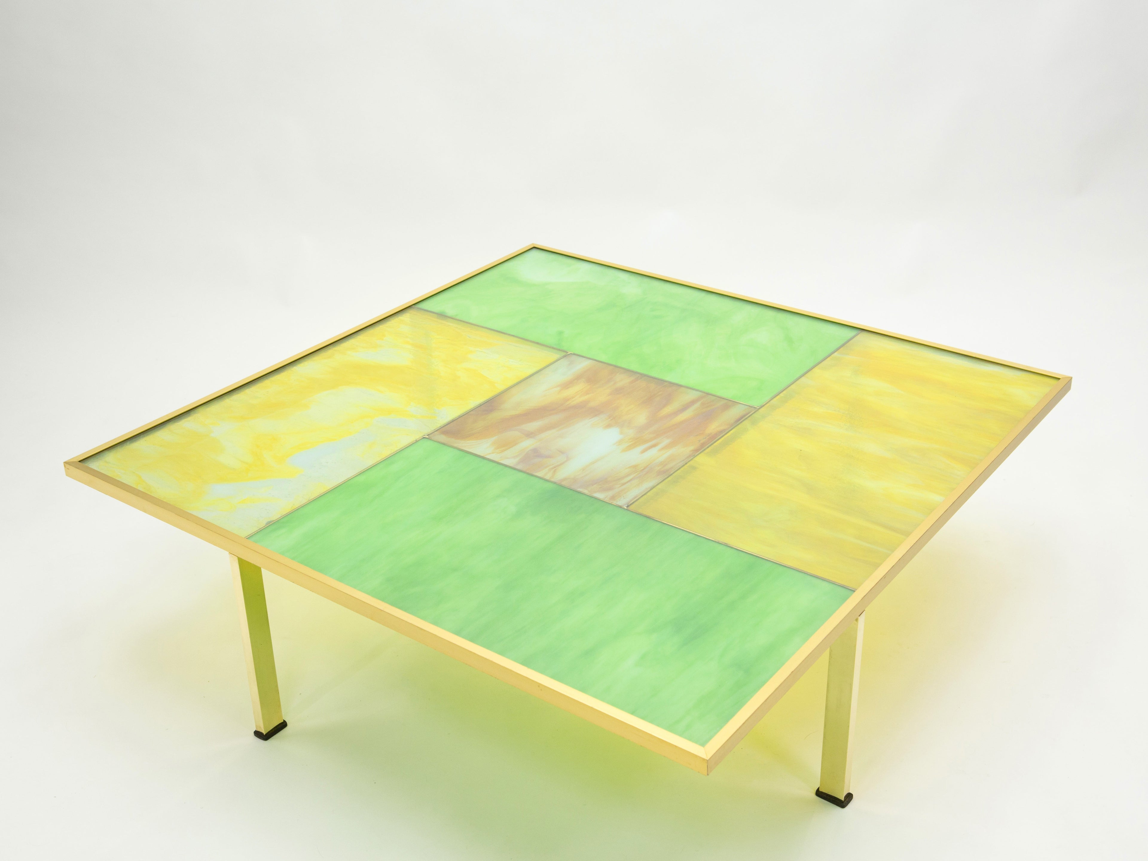 Unique Italian Murano stained glass and brass coffee table 1960s
